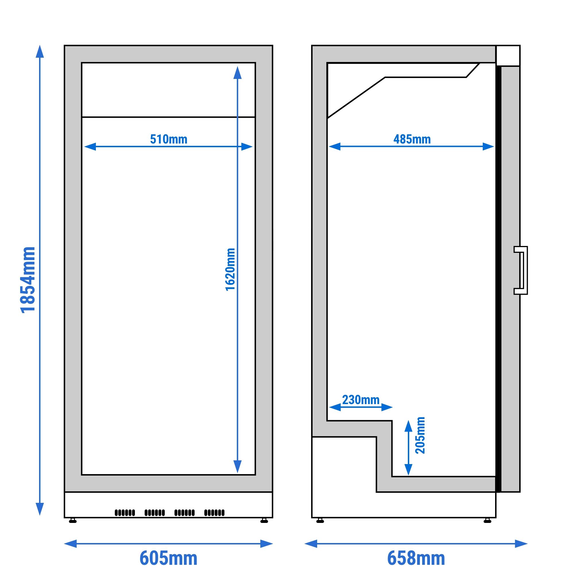 Lagerkühlschrank Edelstahl PREMIUM - 400 Liter - mit 1 Tür - Innenseite der Tür aus Kunststoff