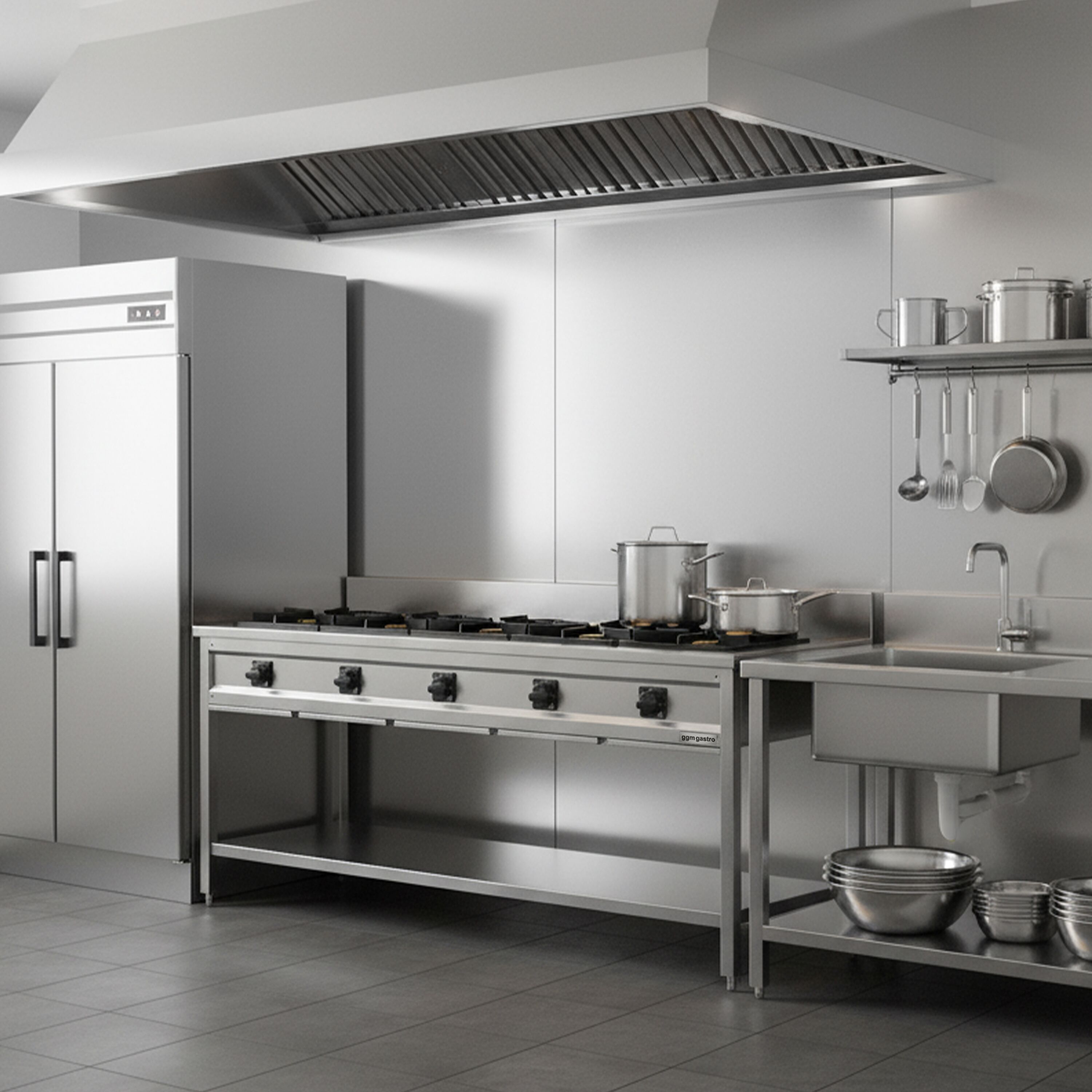 Fourneau à gaz – 42,5 kW – 5 brûleurs – ouvert avec socle de base & tiroir de récupération