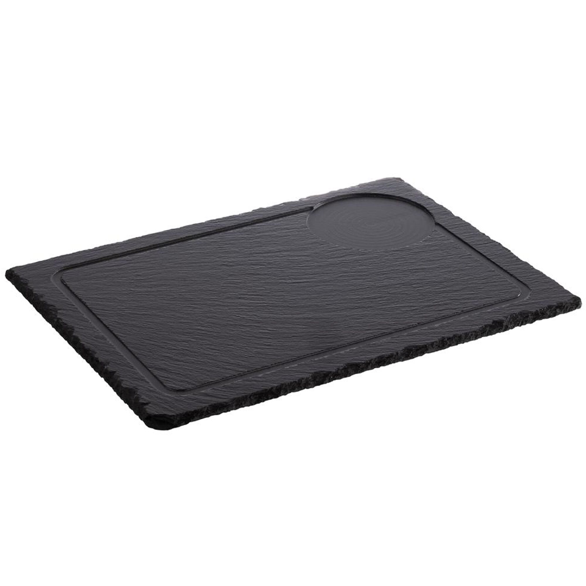(6 st) Skifferplatta - 330x240 mm - Höjd: 10 mm - med 1 fördjupningar Ø 95 mm - med ränna - svart