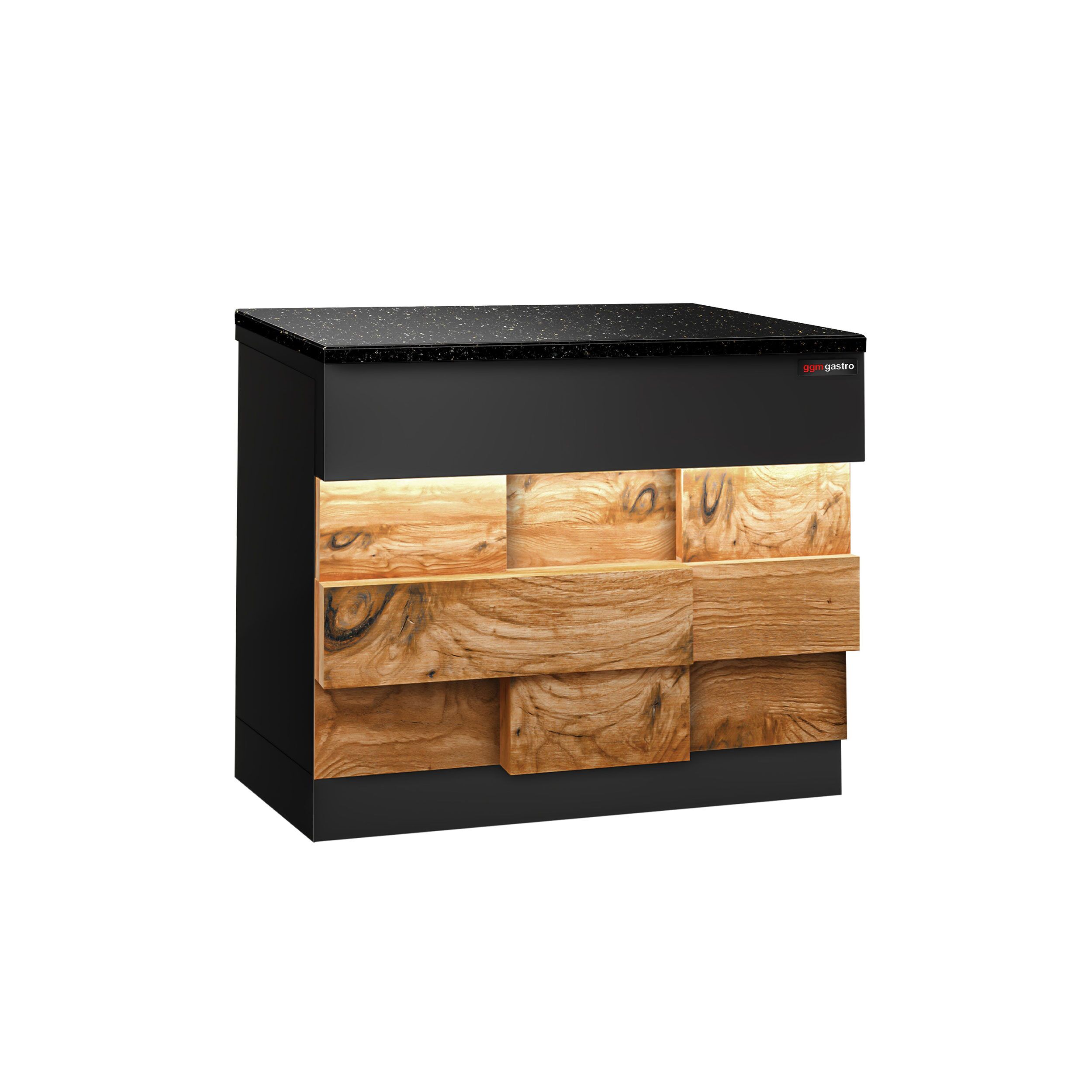 Table de caisse TORONTO – 900 mm – façade en bois – plan de travail en granit Noir