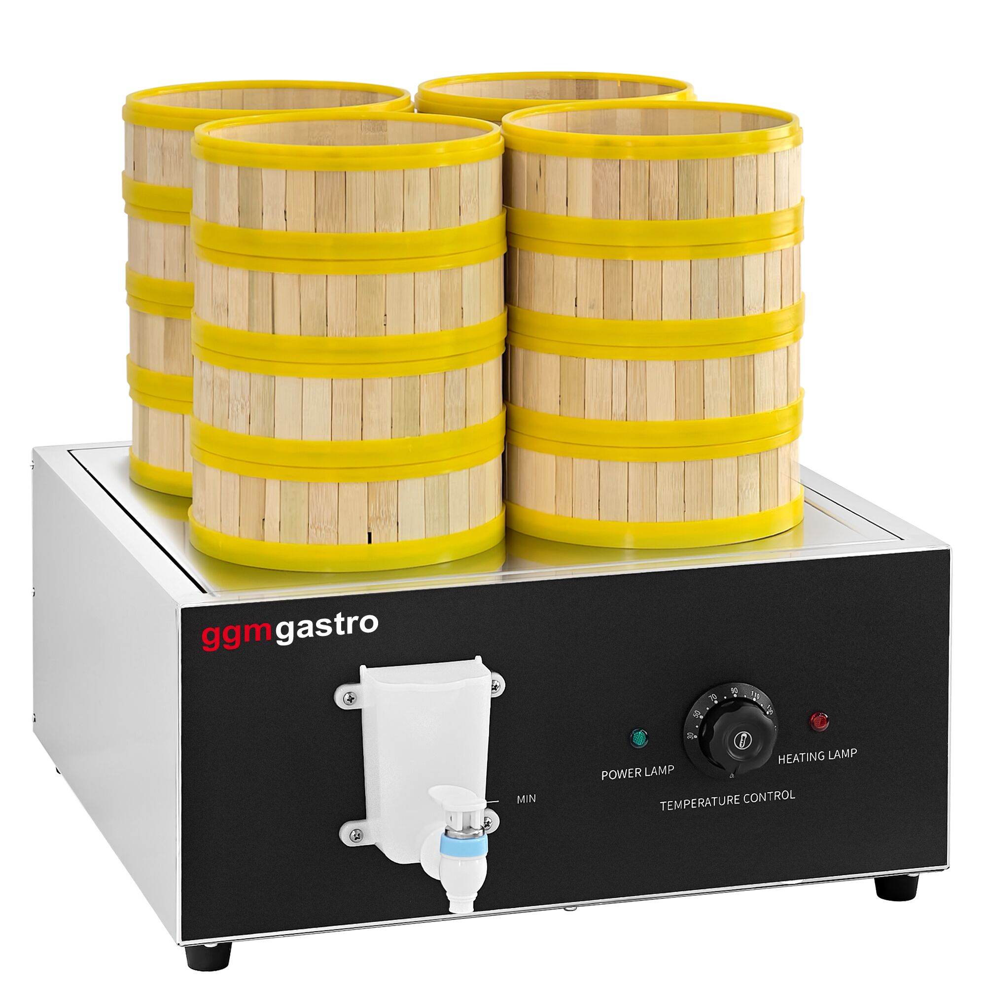 Cuiseur vapeur Dim Sum Professionnel - 2,5kW - Manuel - avec 16 paniers en bambou et 4 couvercles