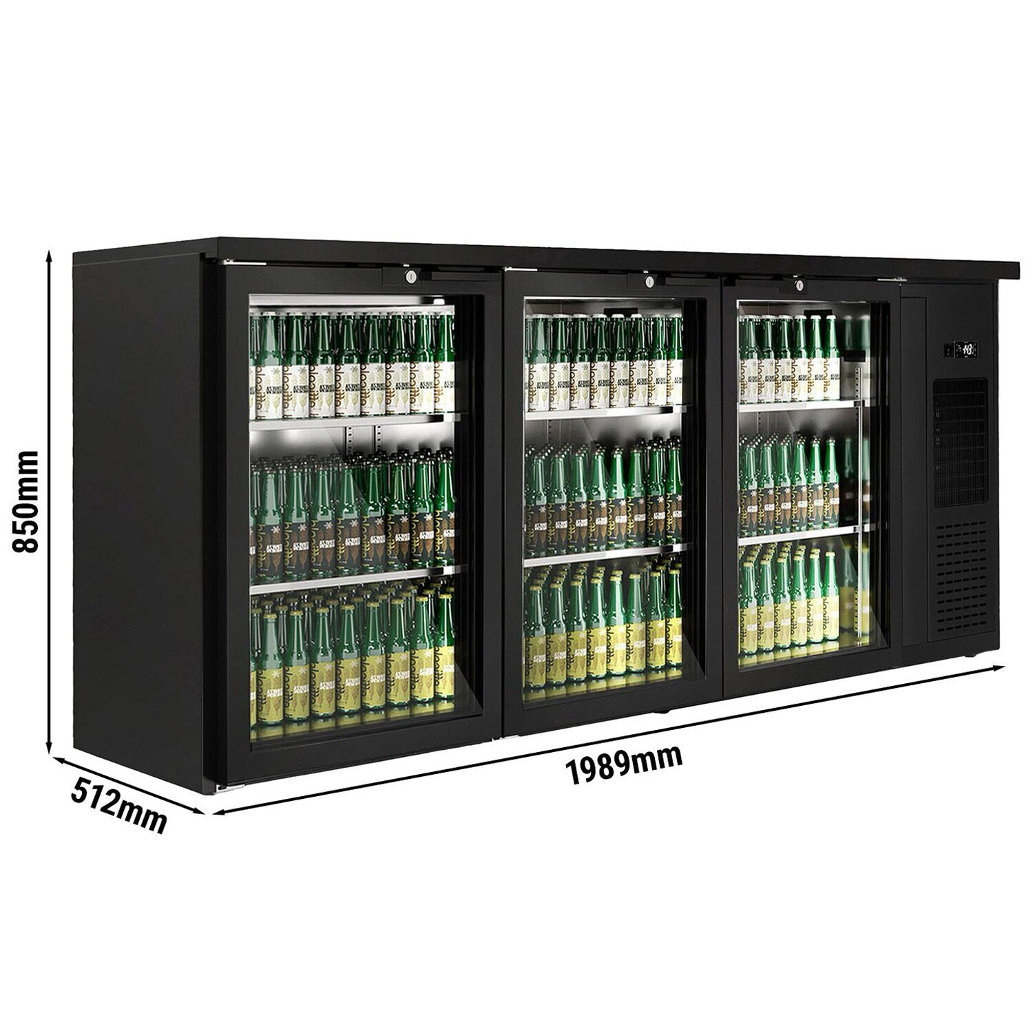Arrière-bar réfrigéré professionnel  Premium PLUS - 1989 x 528 mm - 410 litres - avec 3 portes battantes en verre