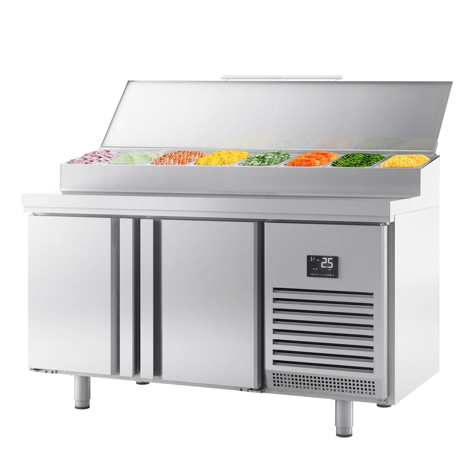 Commercial Saladette Prep Counter - 1468x700mm - 2 Doors - for 1x GN 1/2 & 6x GN 1/3