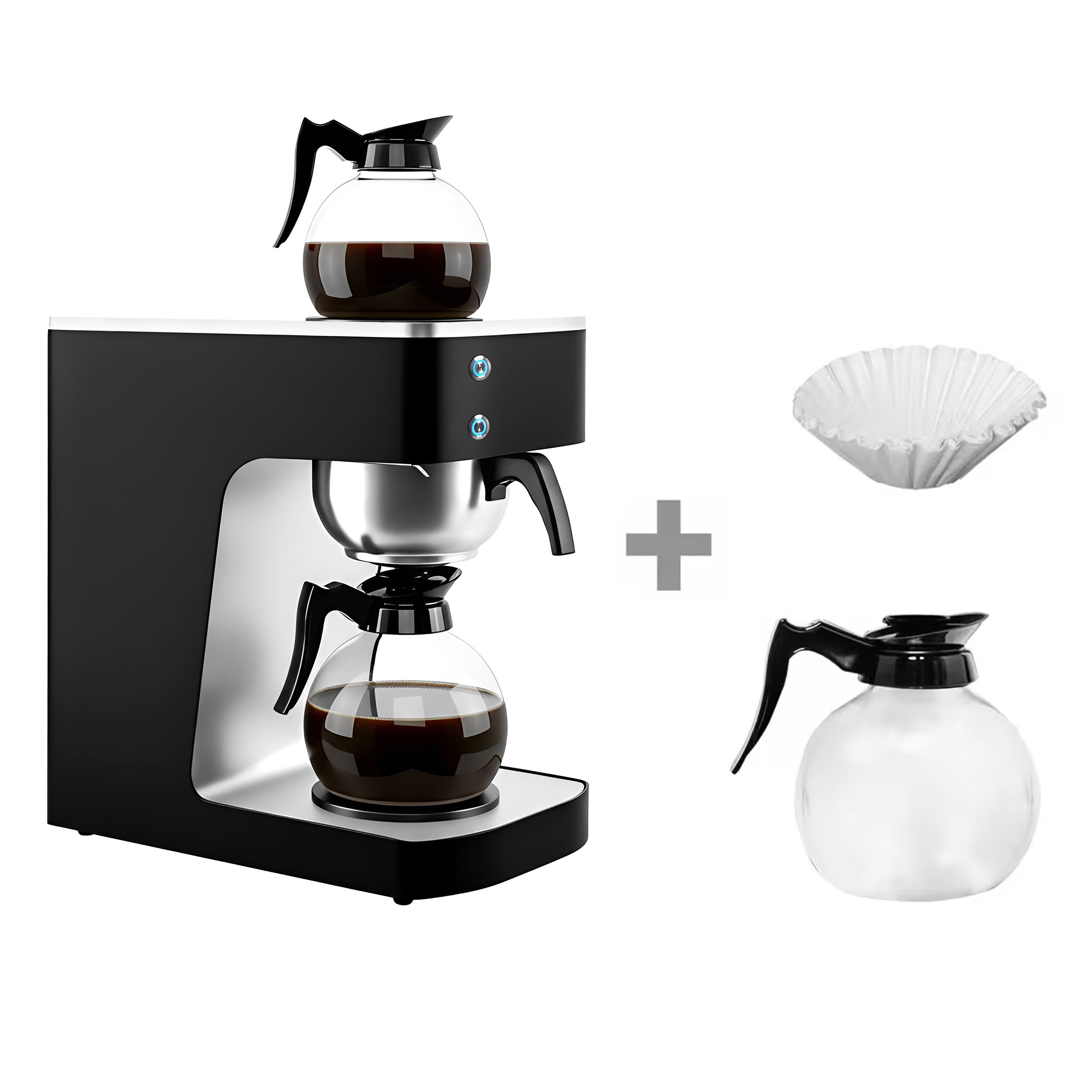 Commercial Filter Coffee Machine - 1.8L - 2.0 kW - with manual fill & 2 hot plates - incl. 2 glass jugs
