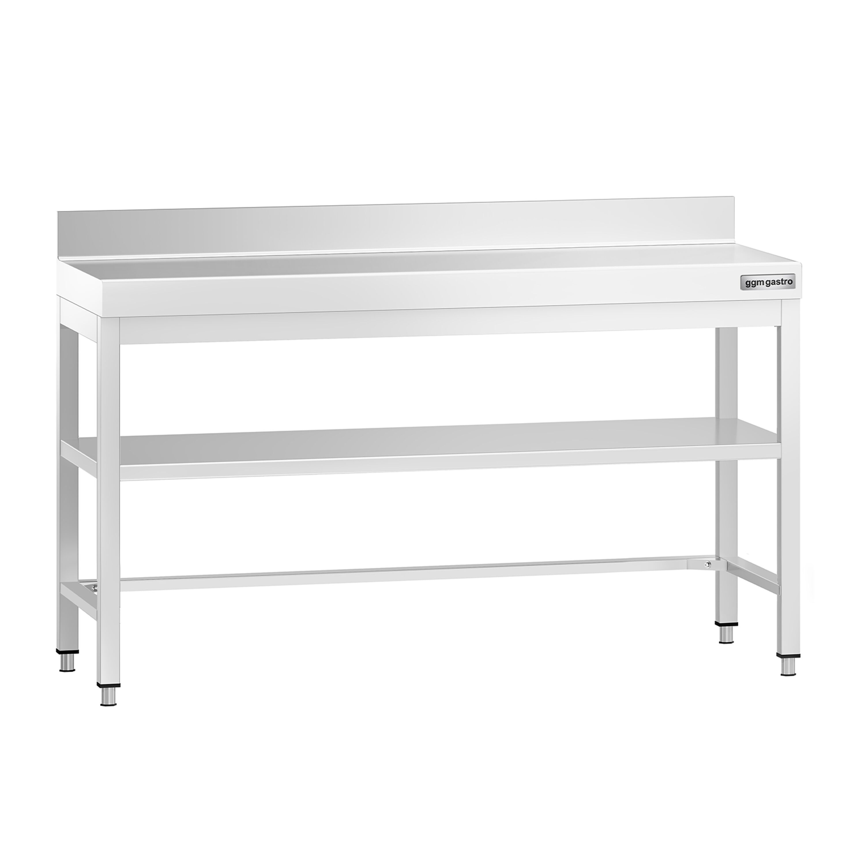 Table de travail en inox PREMIUM – 1500x700 mm – avec tablette inférieure, dosseret et renforts