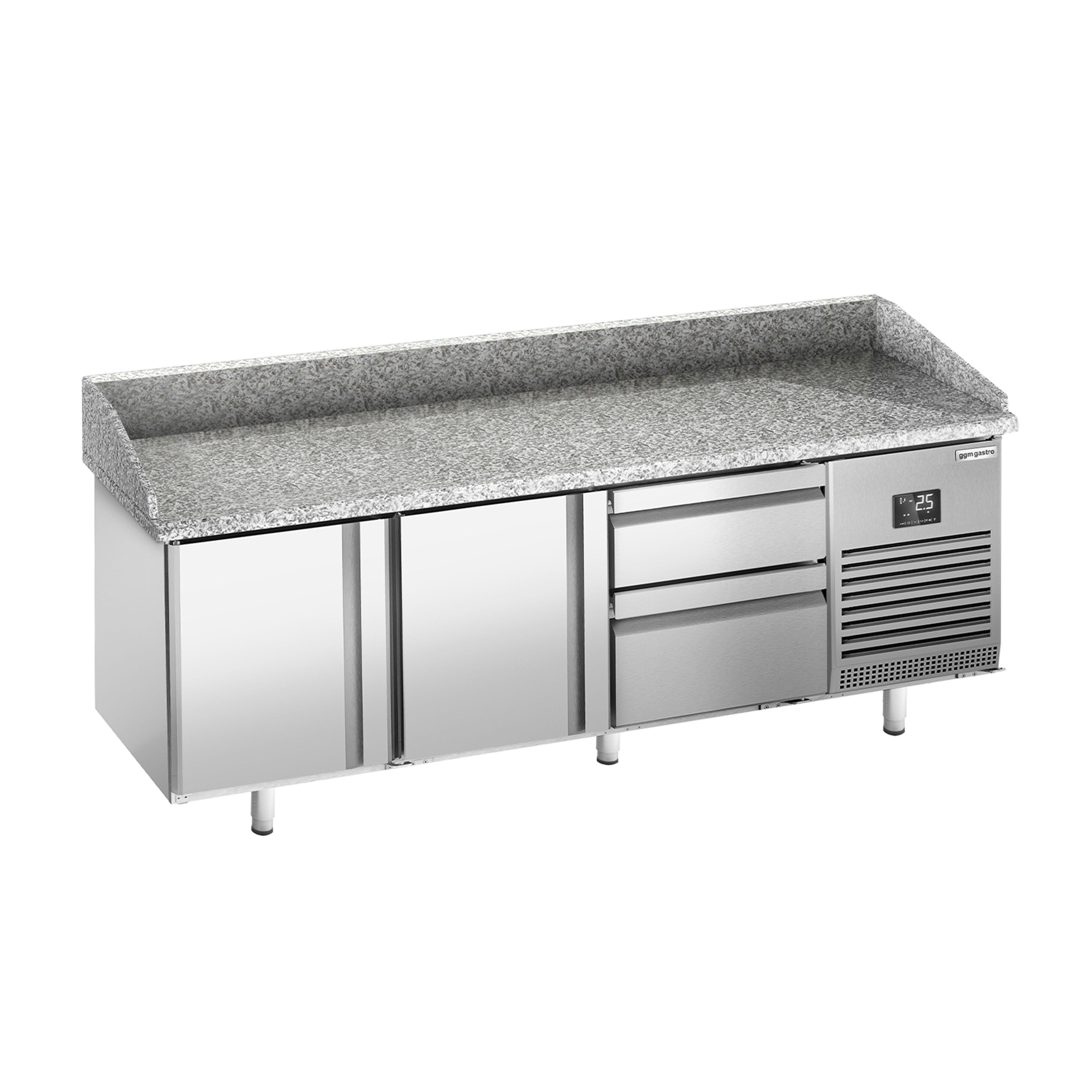 Commercial Pizza Prep Counter - Granite Top PREMIUM PLUS - 1980x700mm - with 2 doors & 2 drawers