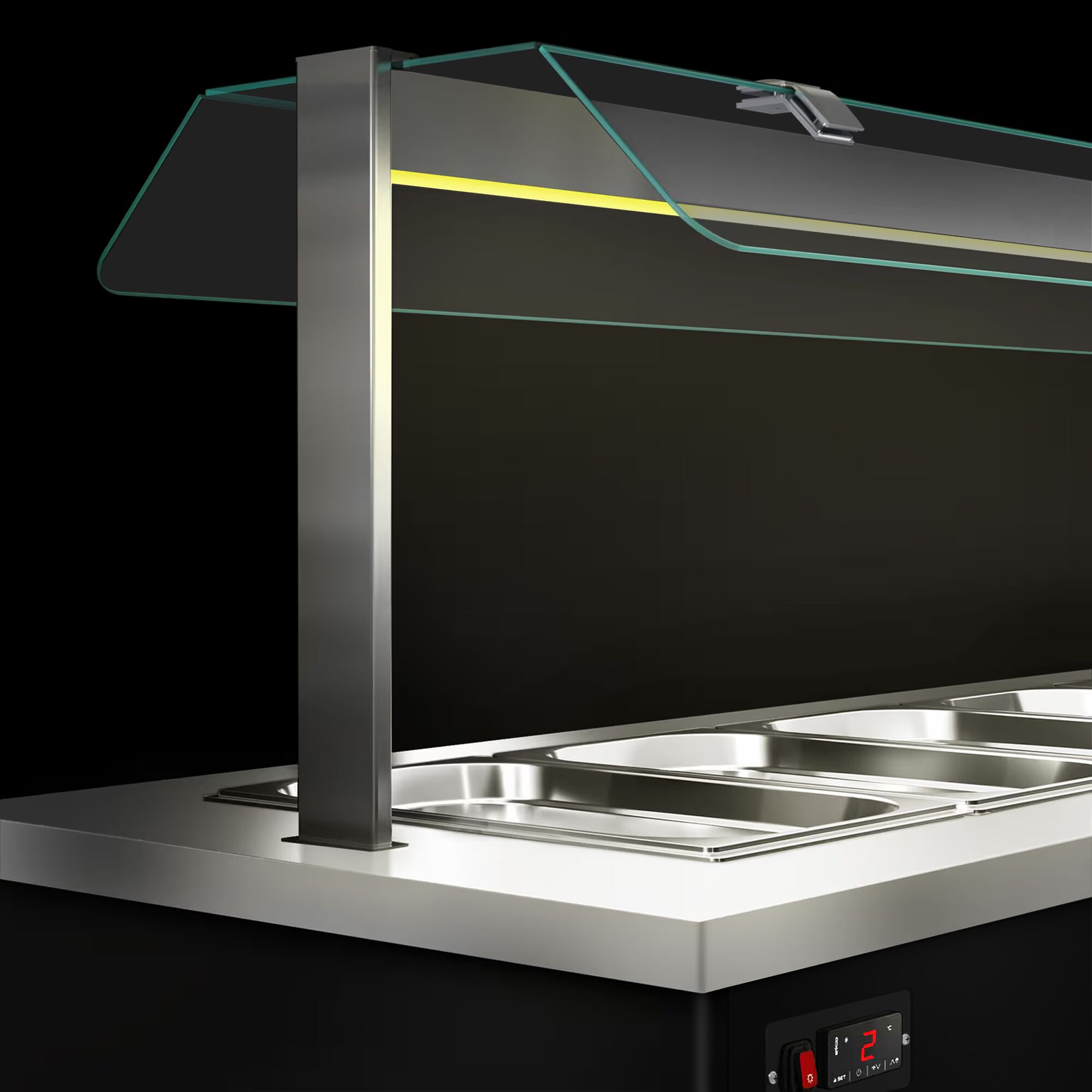 Buffet self-service chaud DANZIG - 1300mm - 3 bacs GN 1/1 - avec Glissière pour plateaux - Noir
