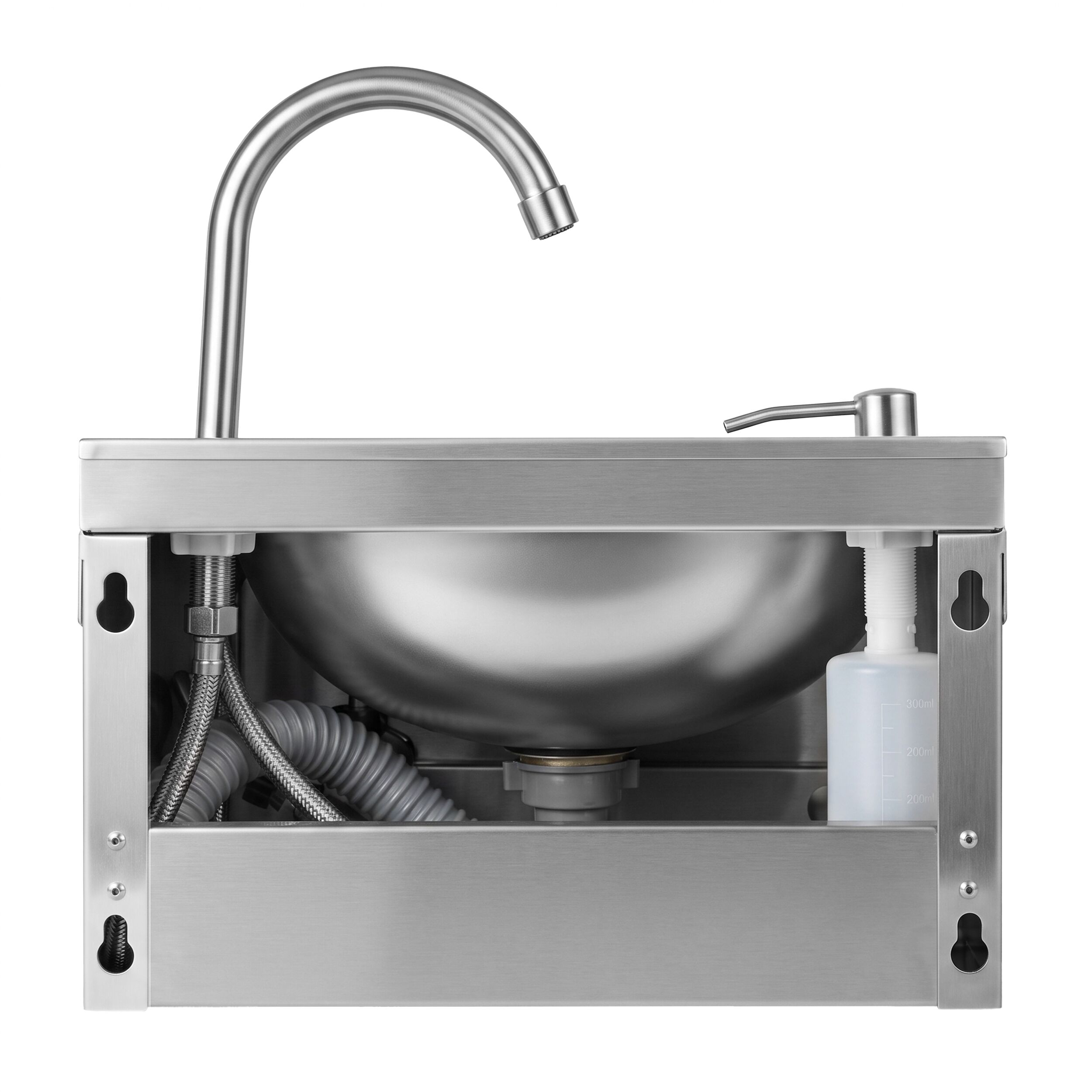 Hand washbasin – with tap, soap dispenser, knee-operated control and rim