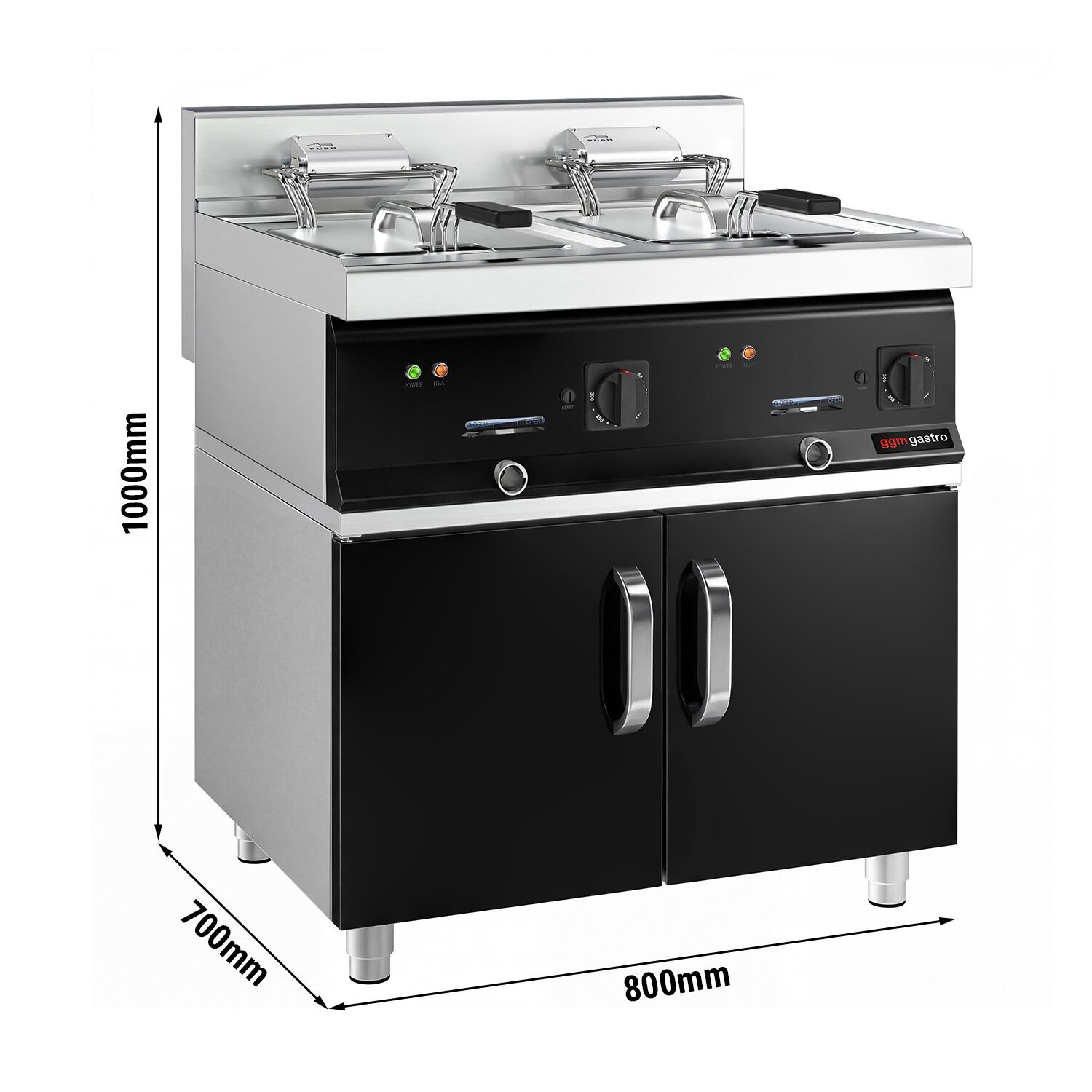 Friteuse électrique double – 10+10 litres – 18 kW – incl. soubassement avec 2 portes