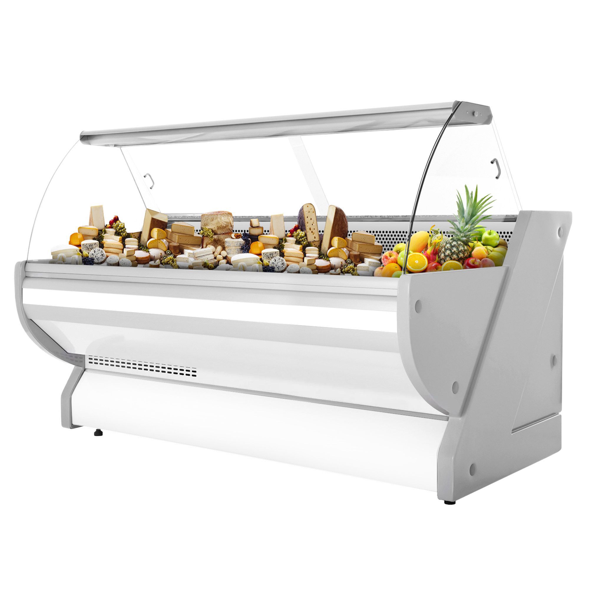 Serve Over Counter - 2515x1150mm - curved front glass - granite worktop - capacity 500 litres - white front