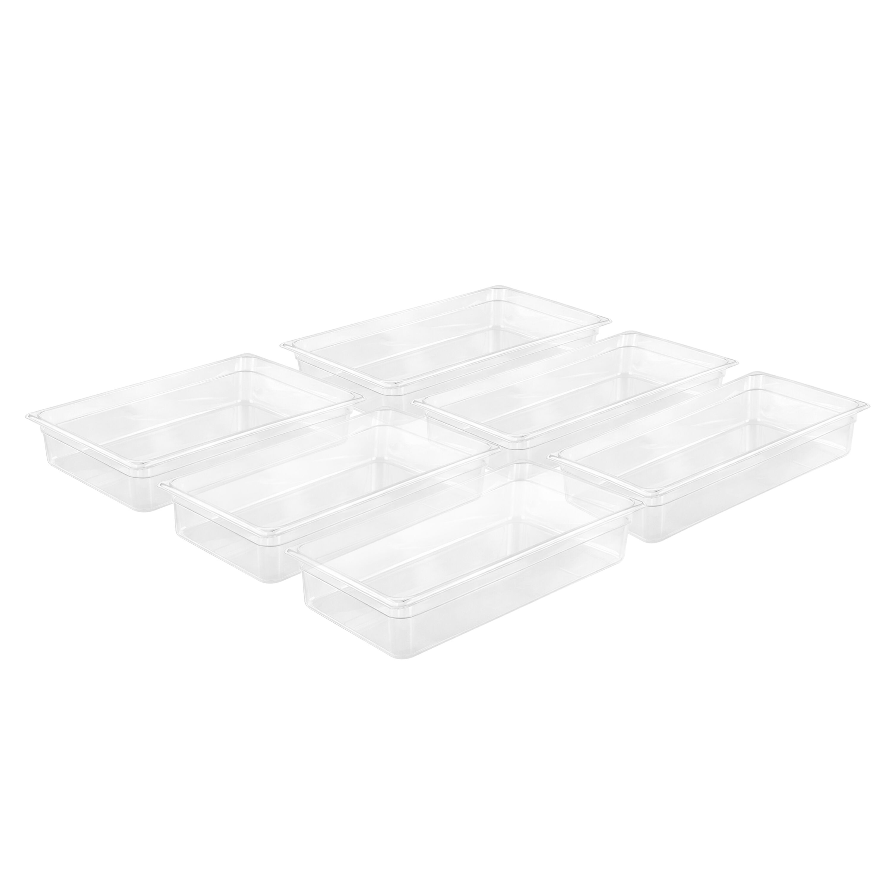 (6 pièces) Bac GN 1/1 en polycarbonate - Transparent - Hauteur : 65 mm