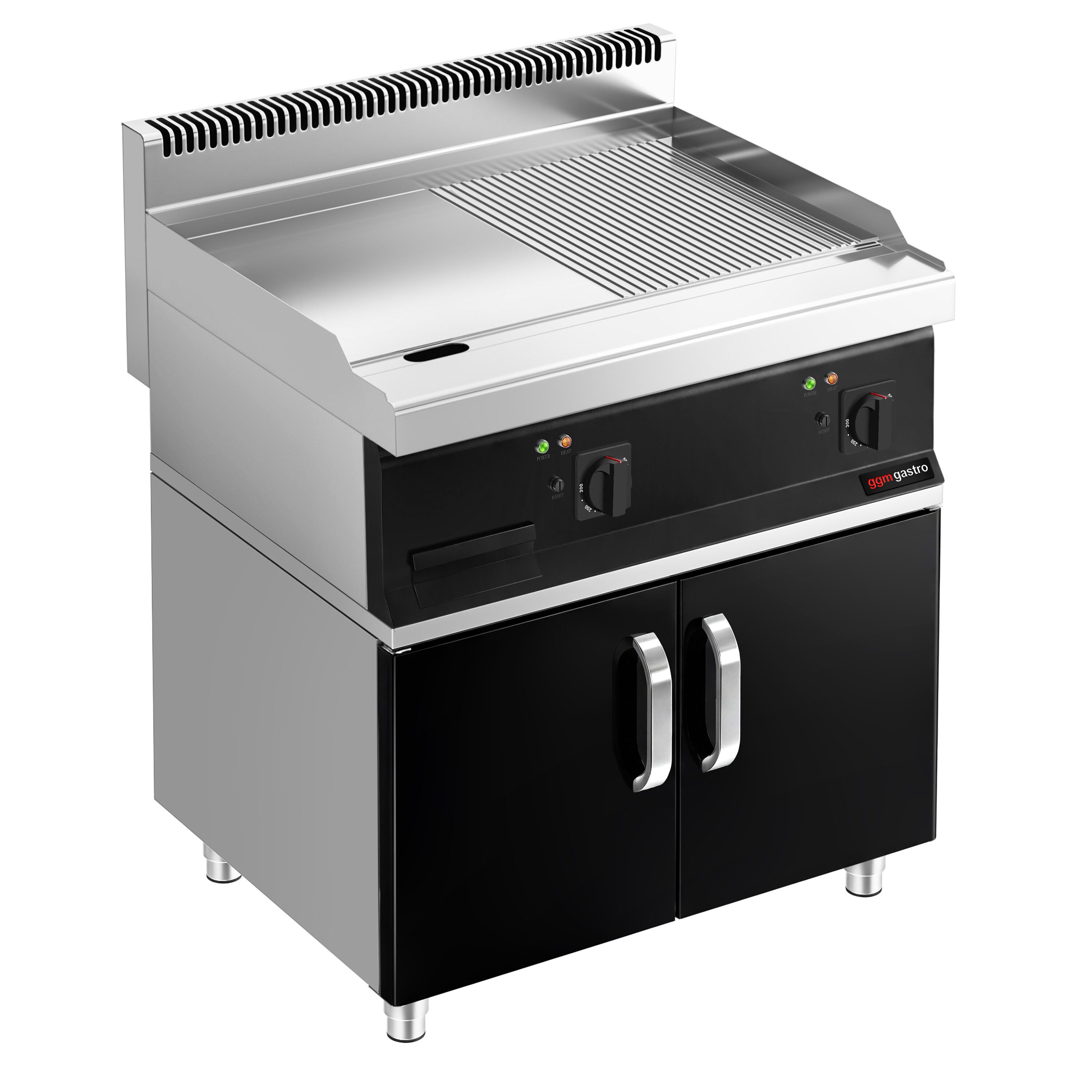 Commercial Electric Griddle - 13.8kW - Smooth/Ribbed Plate (half & half) - Cooking area: 795x535mm - with Cabinet Base - 2 Doors