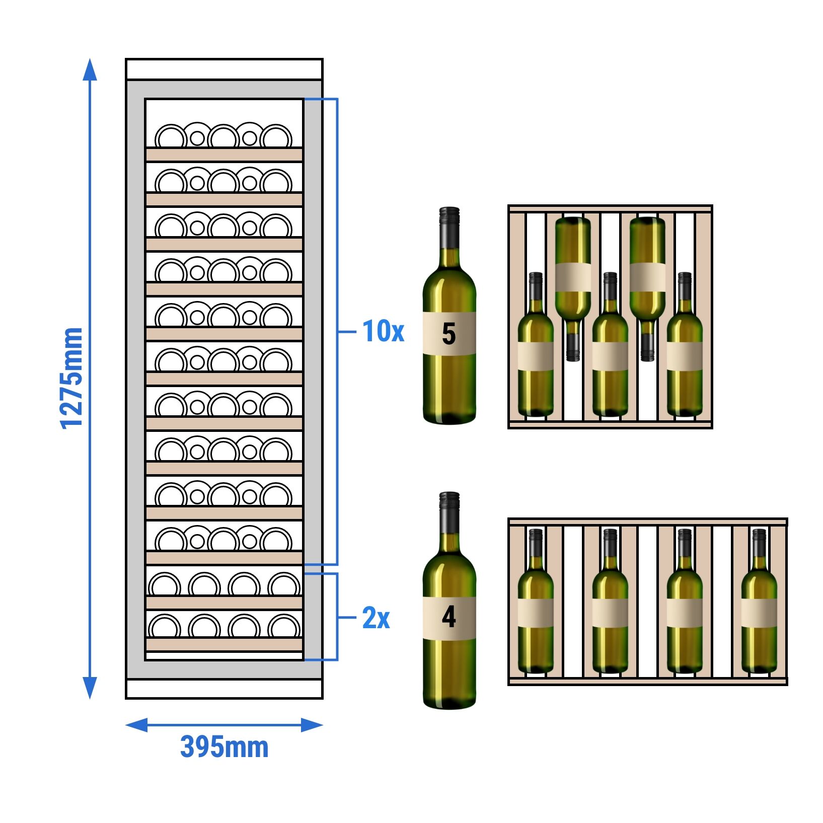 Cave à Vin - 1 Zone Climatique - 160 Litres - max. 58 Bouteilles