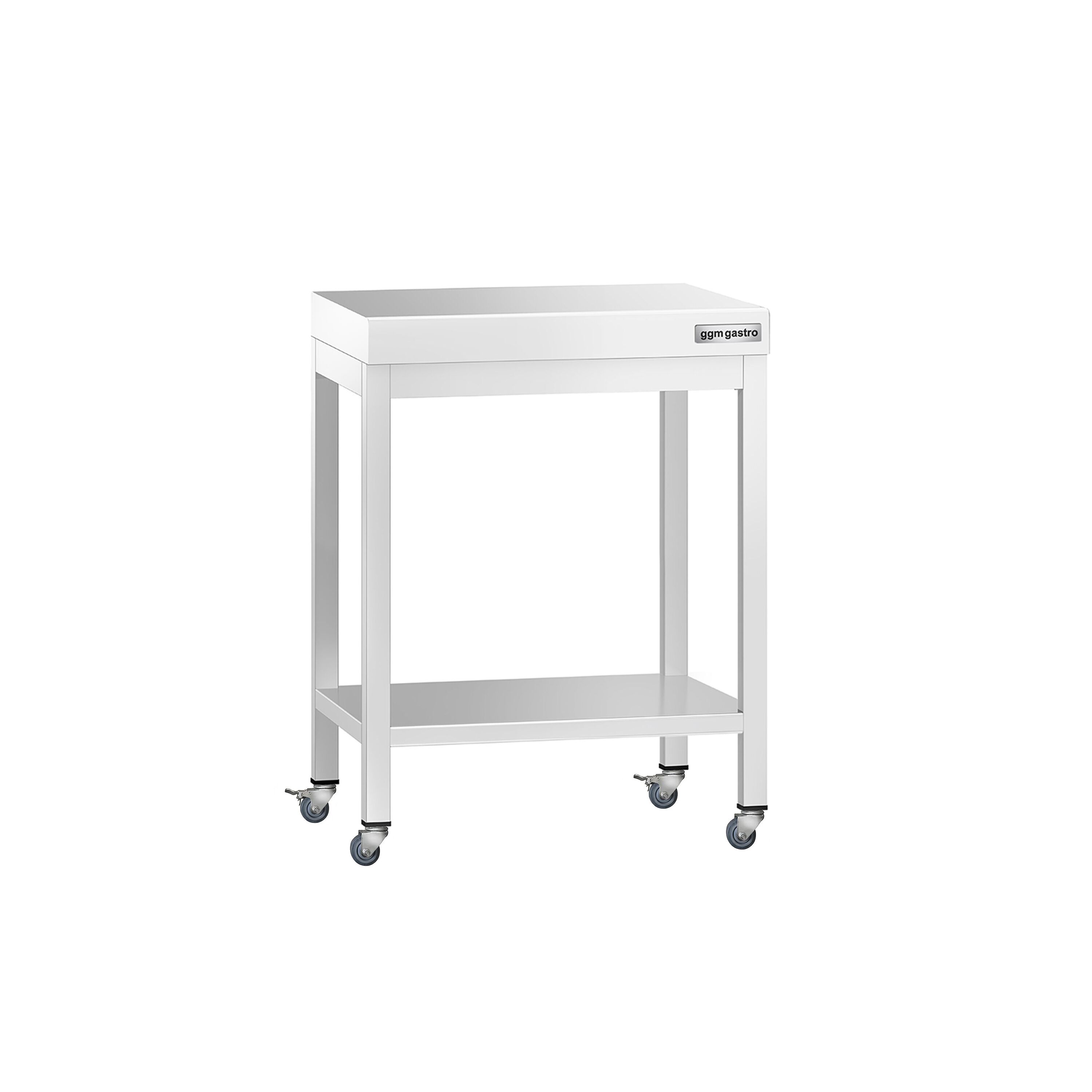 Table de travail en inox PREMIUM - 600 x 700 mm - avec tablette inférieure et roulettes