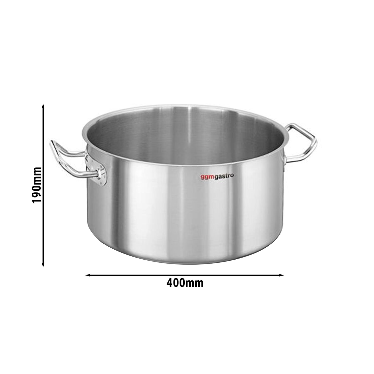 Casserole en Acier Inoxydable - 25 L - Ø 400 mm - Hauteur : 190 mm - Tous Feux Dont Induction