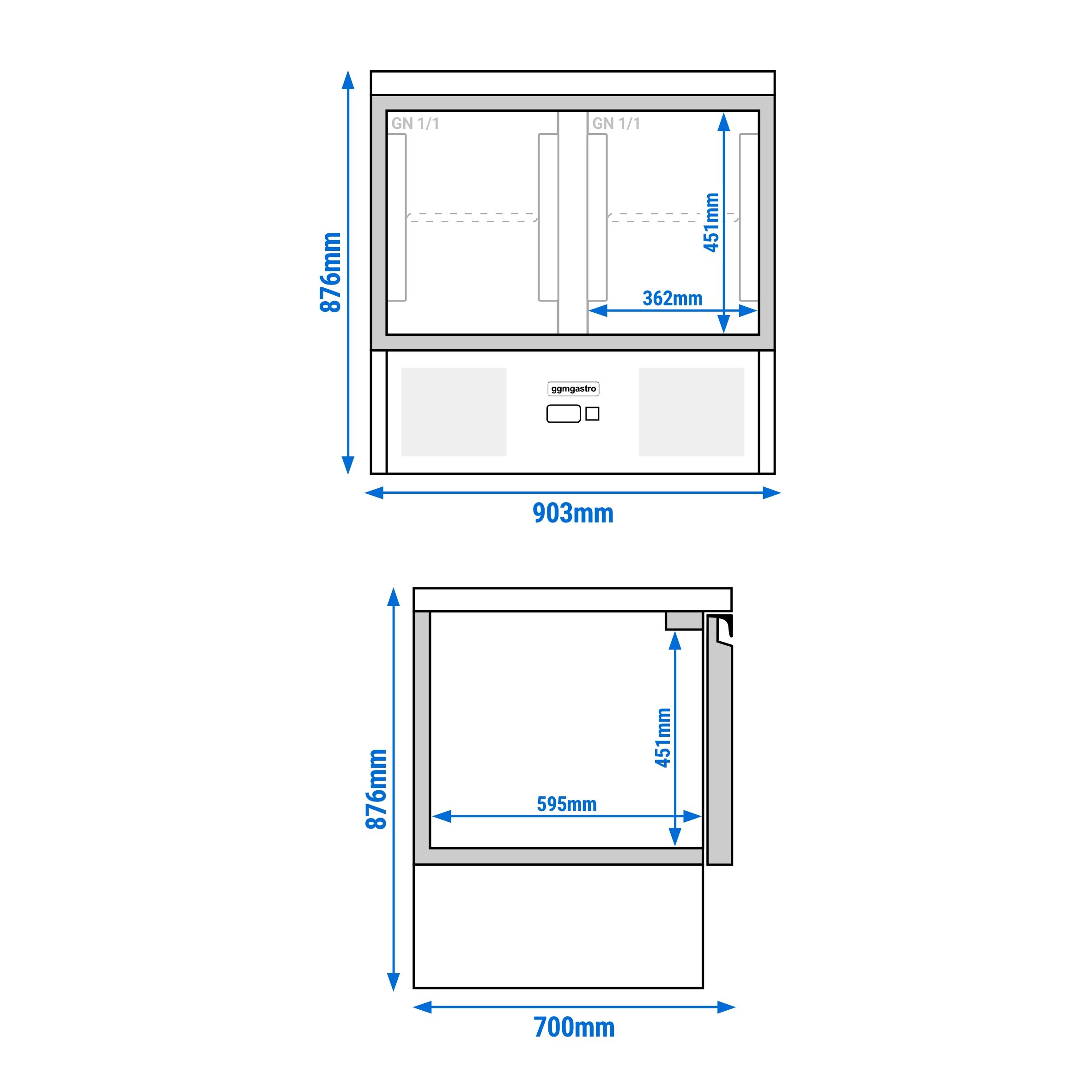Table réfrigérée PREMIUM - 900 x 700 mm - 2 portes