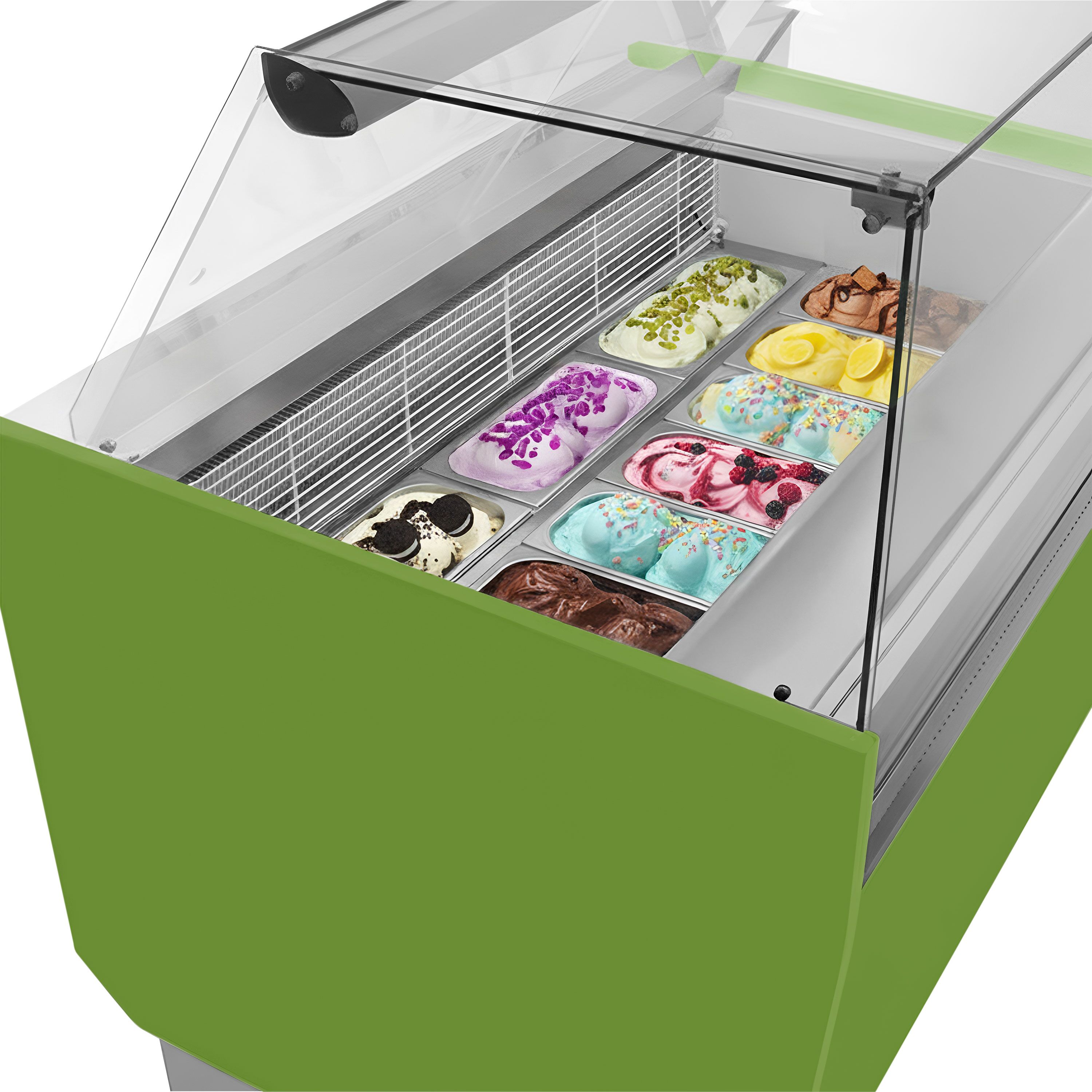 Vitrine à glace LIAM – 1310 mm – refroidissement statique – pour 10+10 bacs à glace de 5 litres – Vert clair