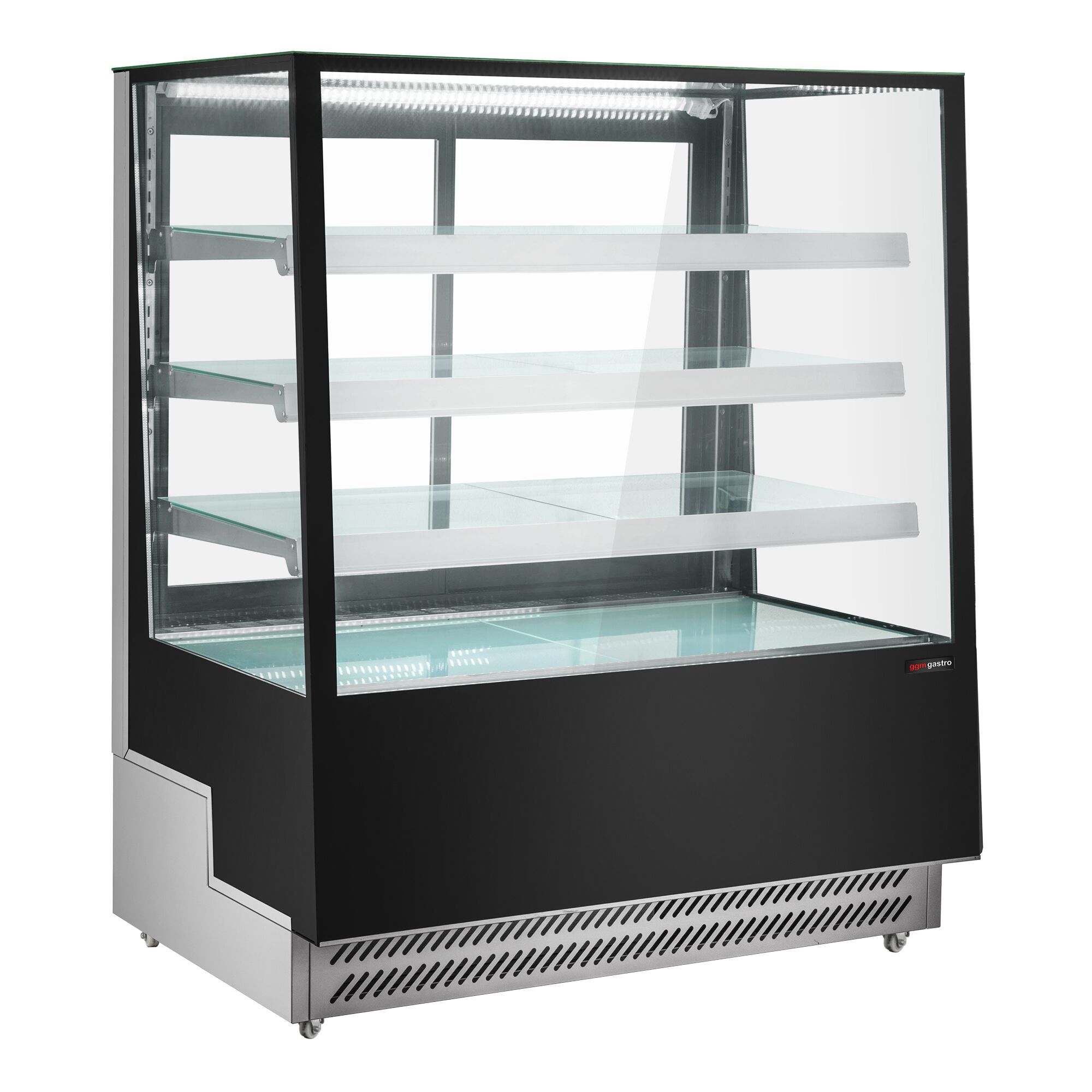Vitrine à pâtisserie réfrigérée - 686L - 1200mm - Double vitrage - avec 3 étagères - portes coulissantes vitrées arrière - Noir
