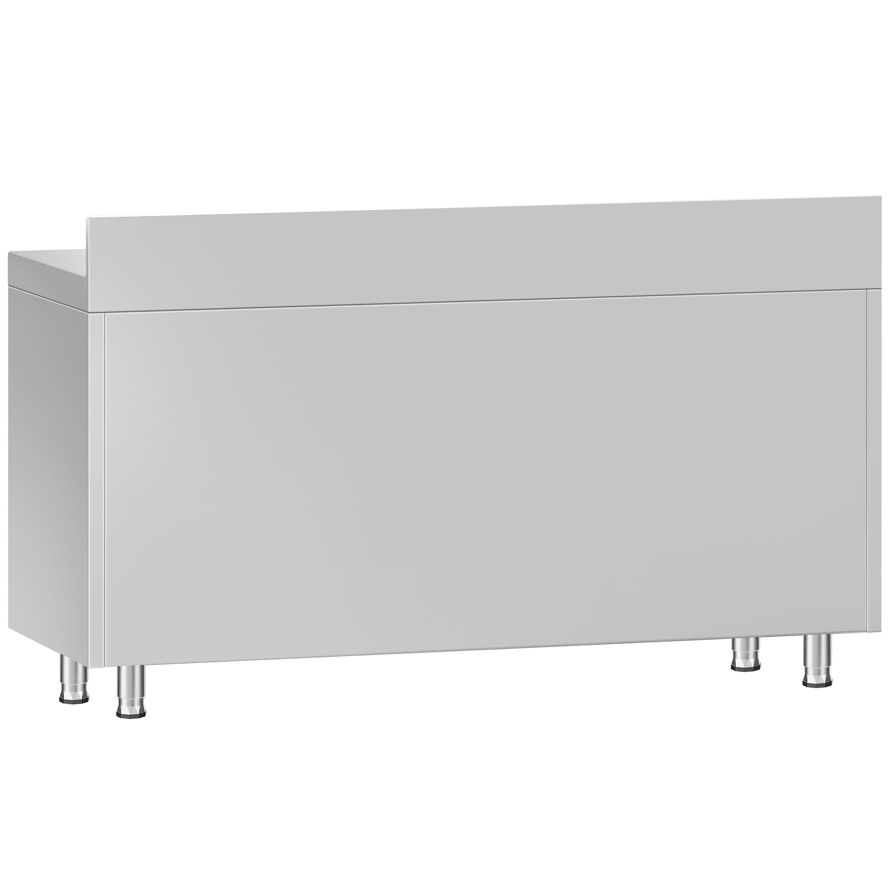 Table armoire en acier inoxydable ECO - 1400x600mm - avec 3 tiroirs à gauche et portes coulissantes et étagère basse - avec dosseret