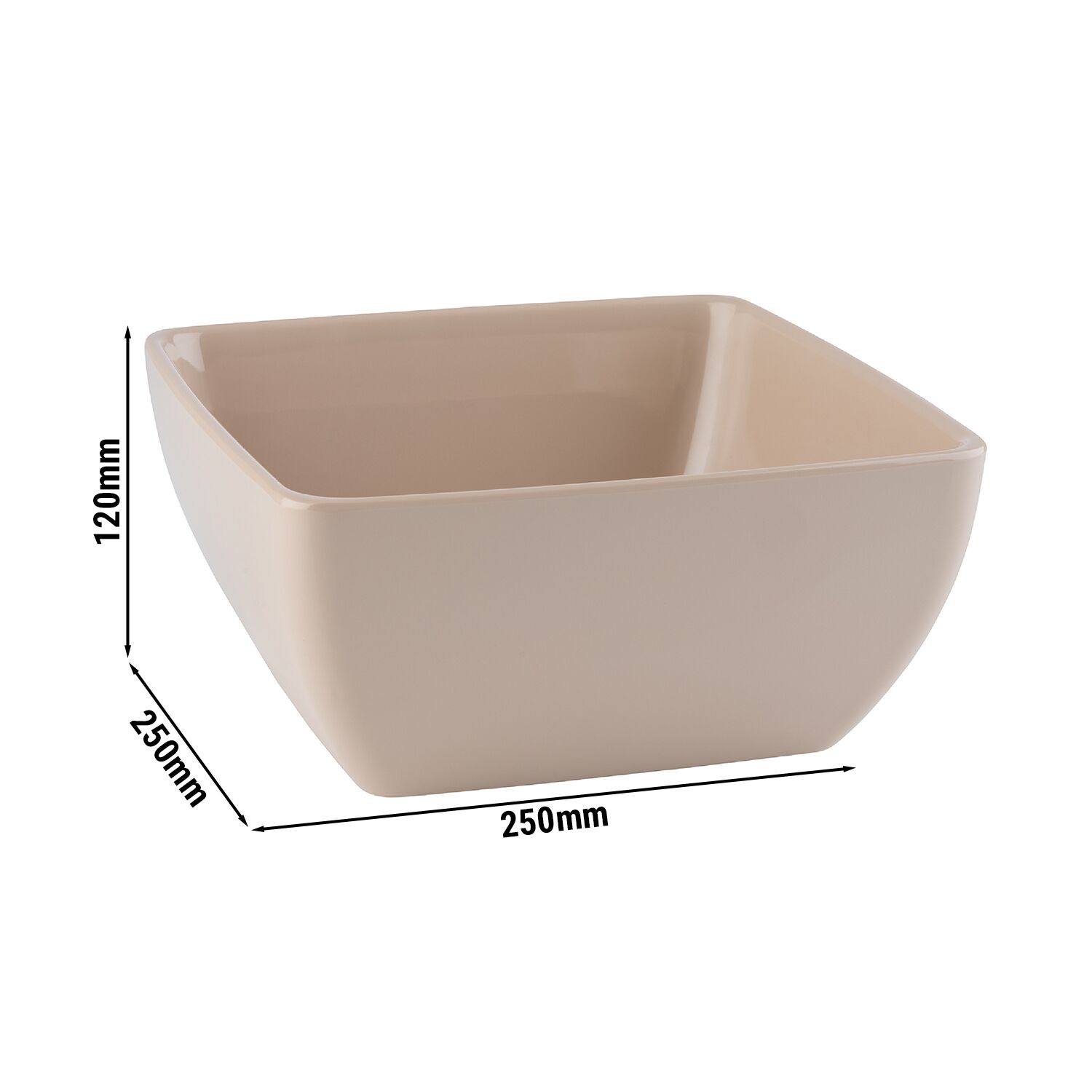 (6 st) Skål - PURE - Melamin - 3,8 l - fyrkantig - 250x250 mm - stapelbar - beige