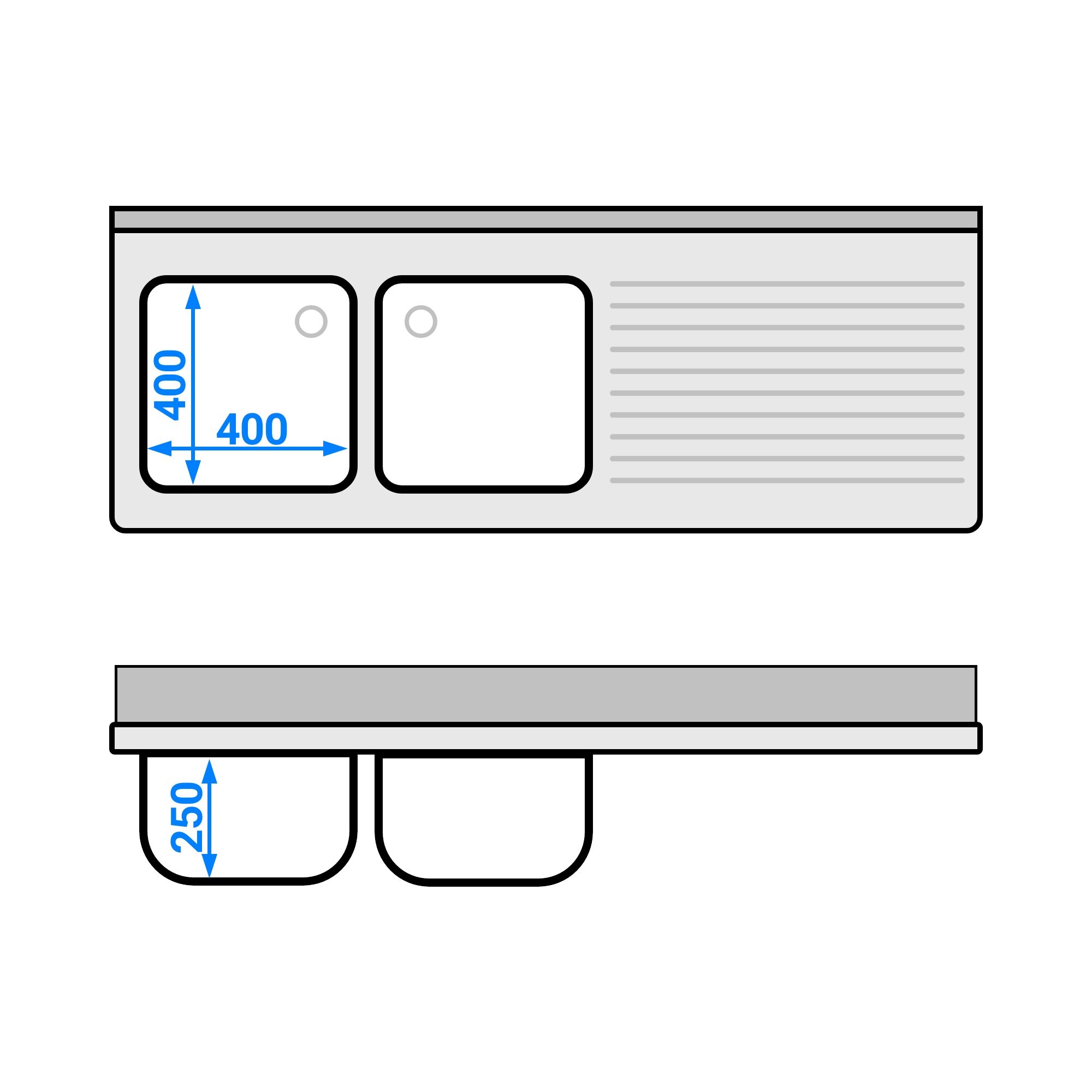 Meuble évier ECO - 1600 x 600 mm - avec 2 bacs à gauche