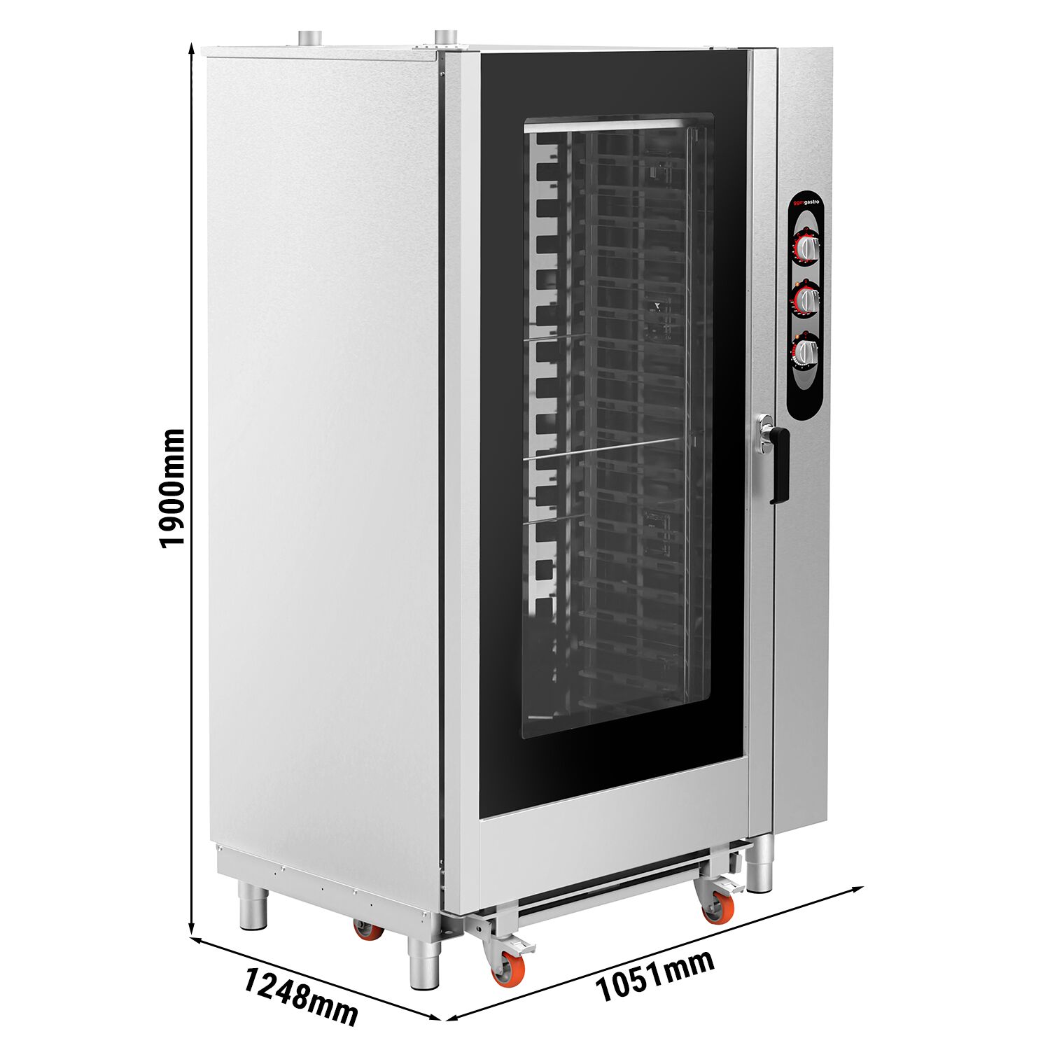 Commercial Combi Oven - Manual Controls - 40x GN 1/1 or 20x GN 2/1 - incl. Core temperature probe, Automatic washing system & Tray trolley