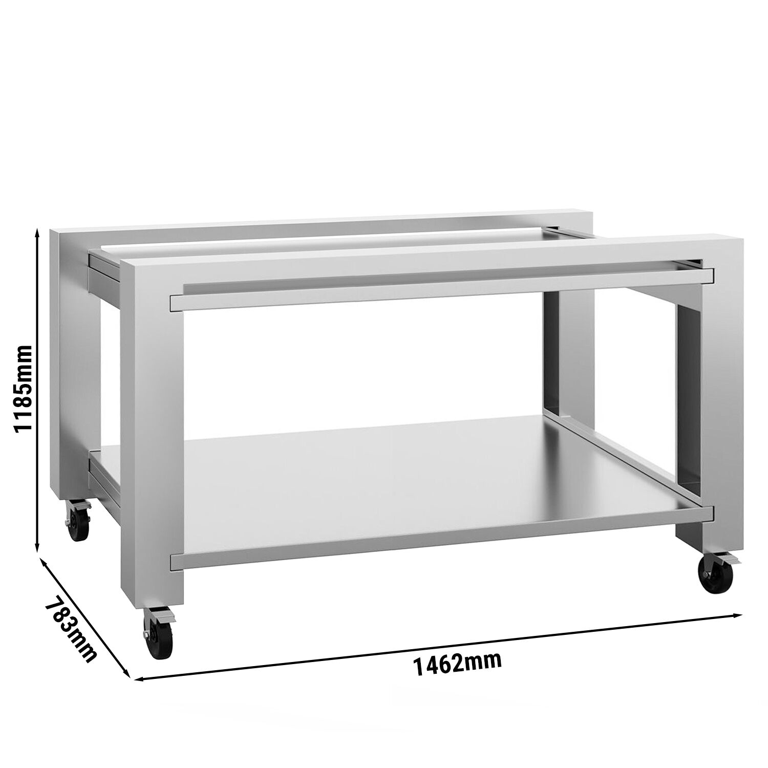 Support pour four à pizza - 1462x783x1185mm - Inox - avec roulettes, 1 étagère - compatible avec POP934ED