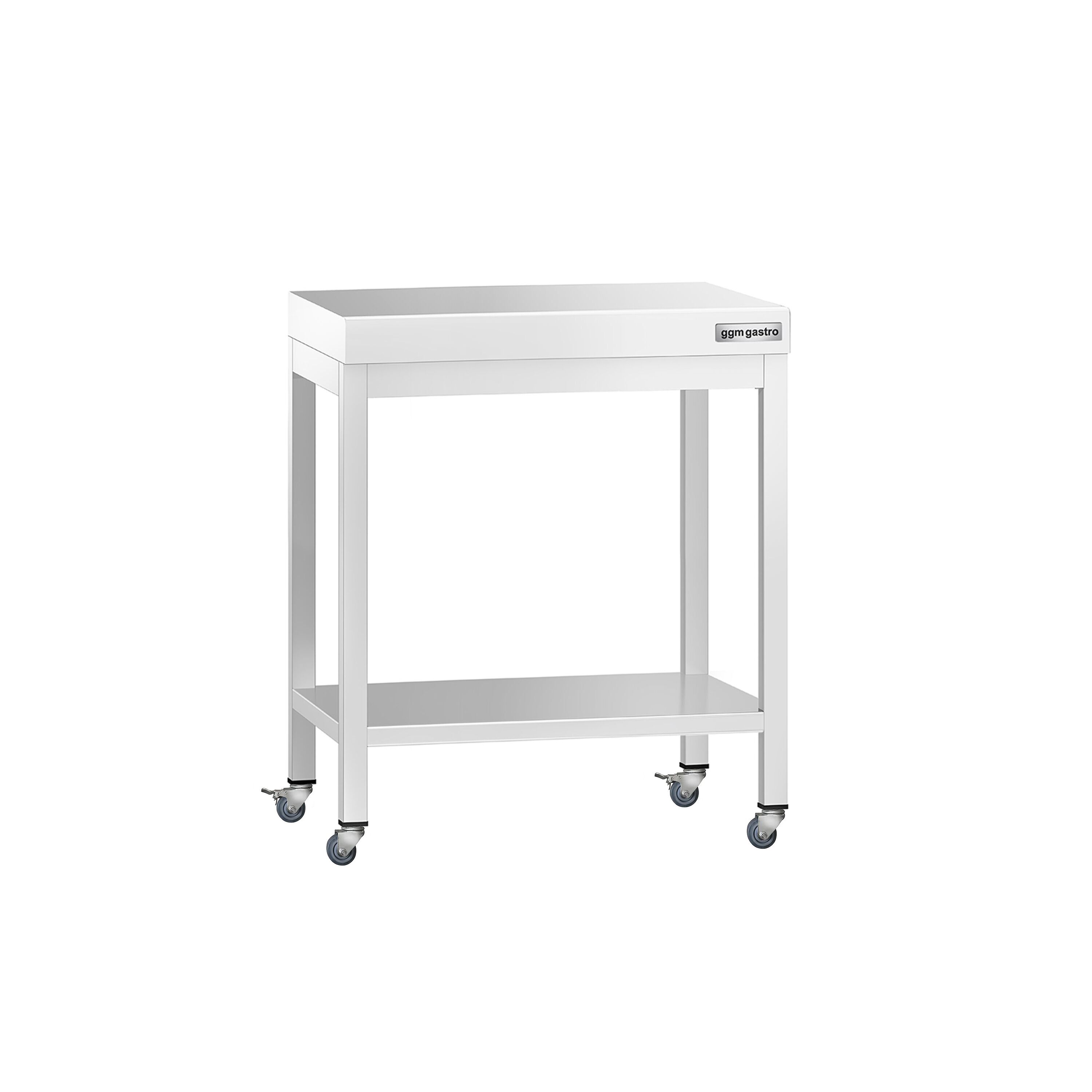 Table de travail en inox PREMIUM - 700 x 700 mm - avec tablette inférieure et roulettes