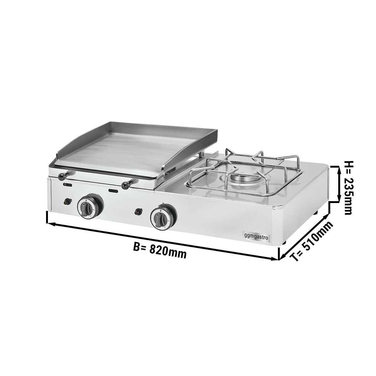 Gas Bratplatte mit Gasherd - 6,3 kW - Bratfläche: 383x395mm