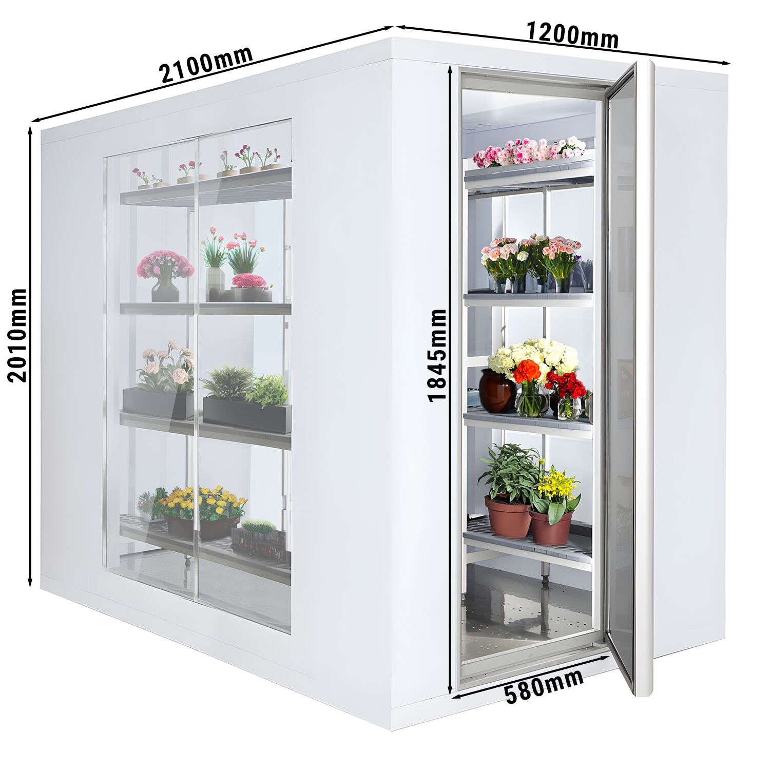 Chambre froide - 1200 x 2100 mm - 3,7 m³ - avec 3 côtés en verre