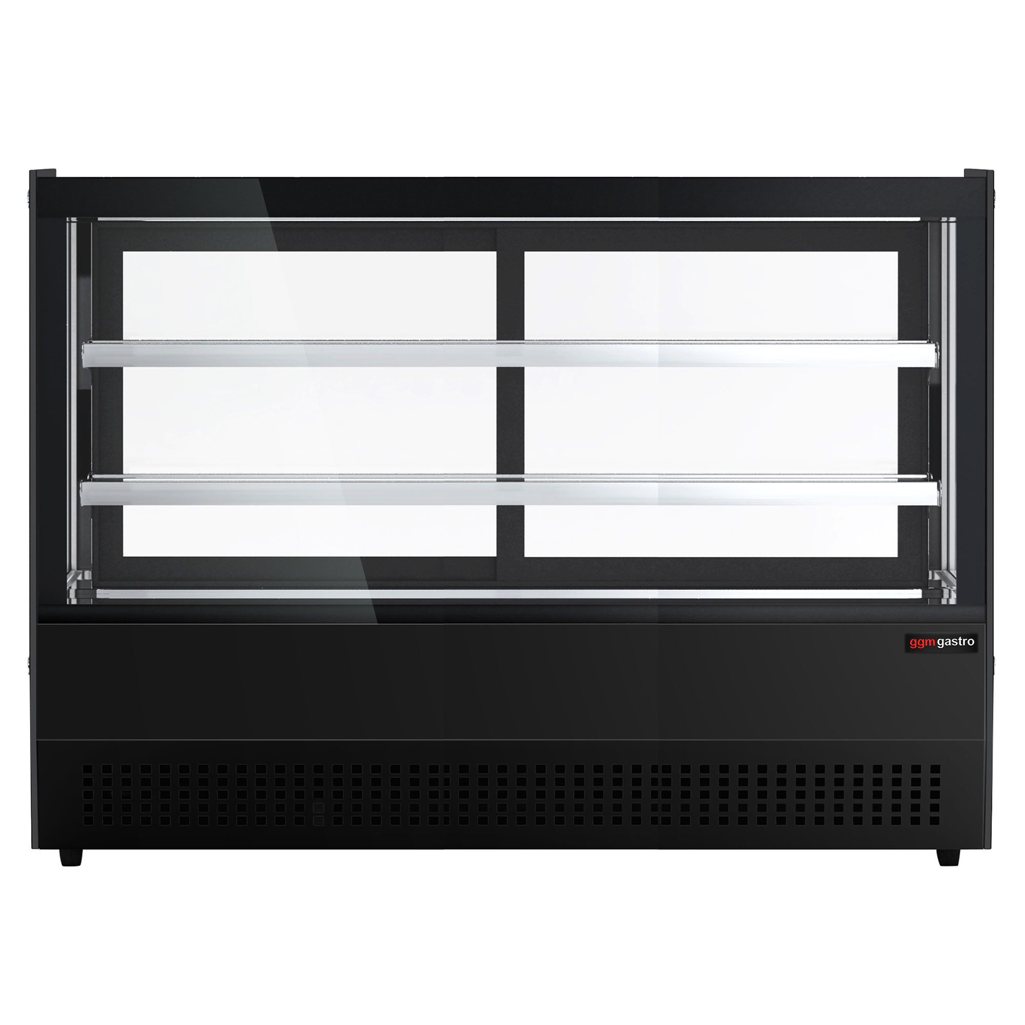 Vetrina refrigerata da banco - 160l - 900mm - Doppio vetro; 2 porte scorrevoli in vetro - vetro dritto - con 2 ripiani - 4 lati vetro; LED interni - Nero