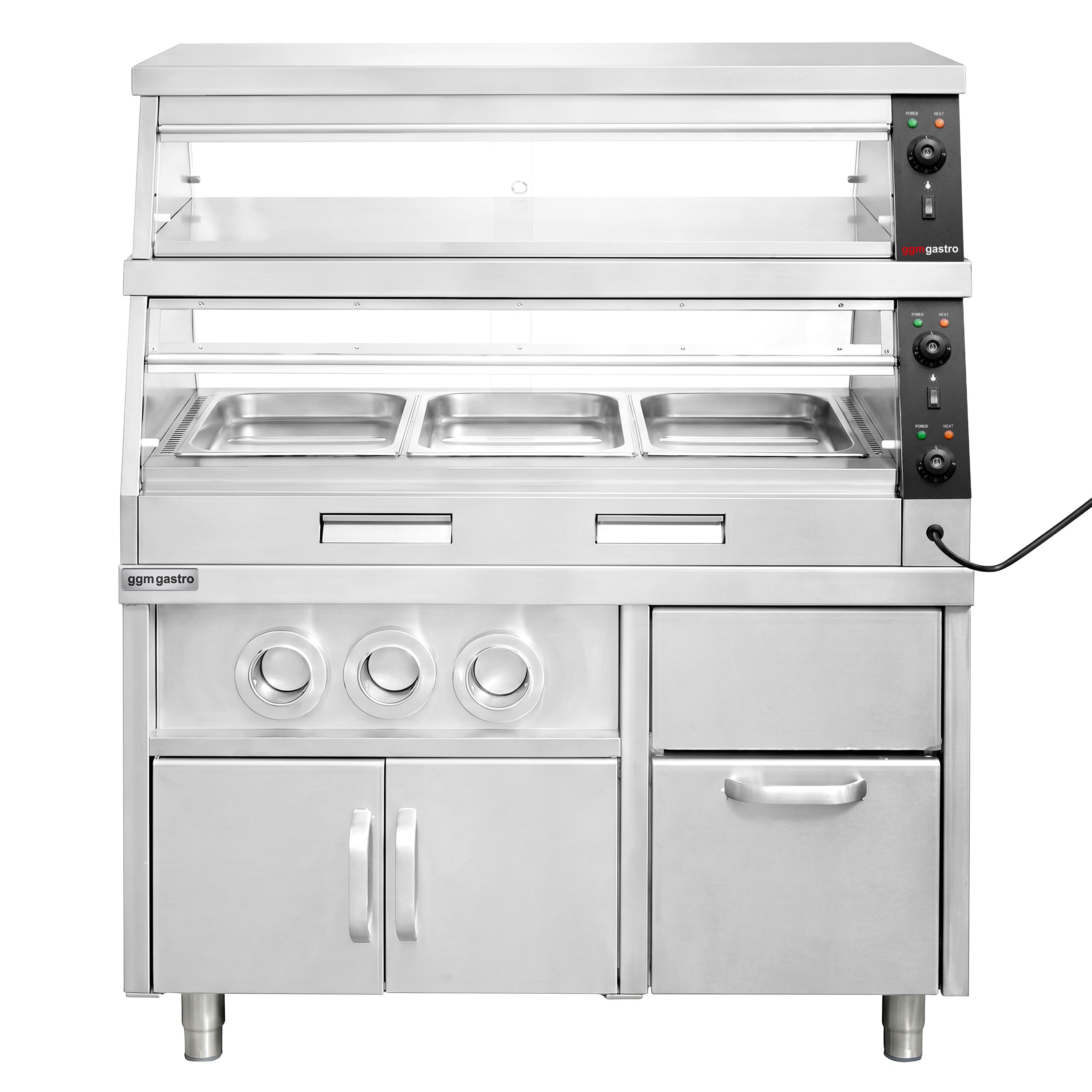 Commercial Heated Display Cabinet – 1200 mm – for 3 × GN 1/1 – Individually Adjustable – 3.5 kW