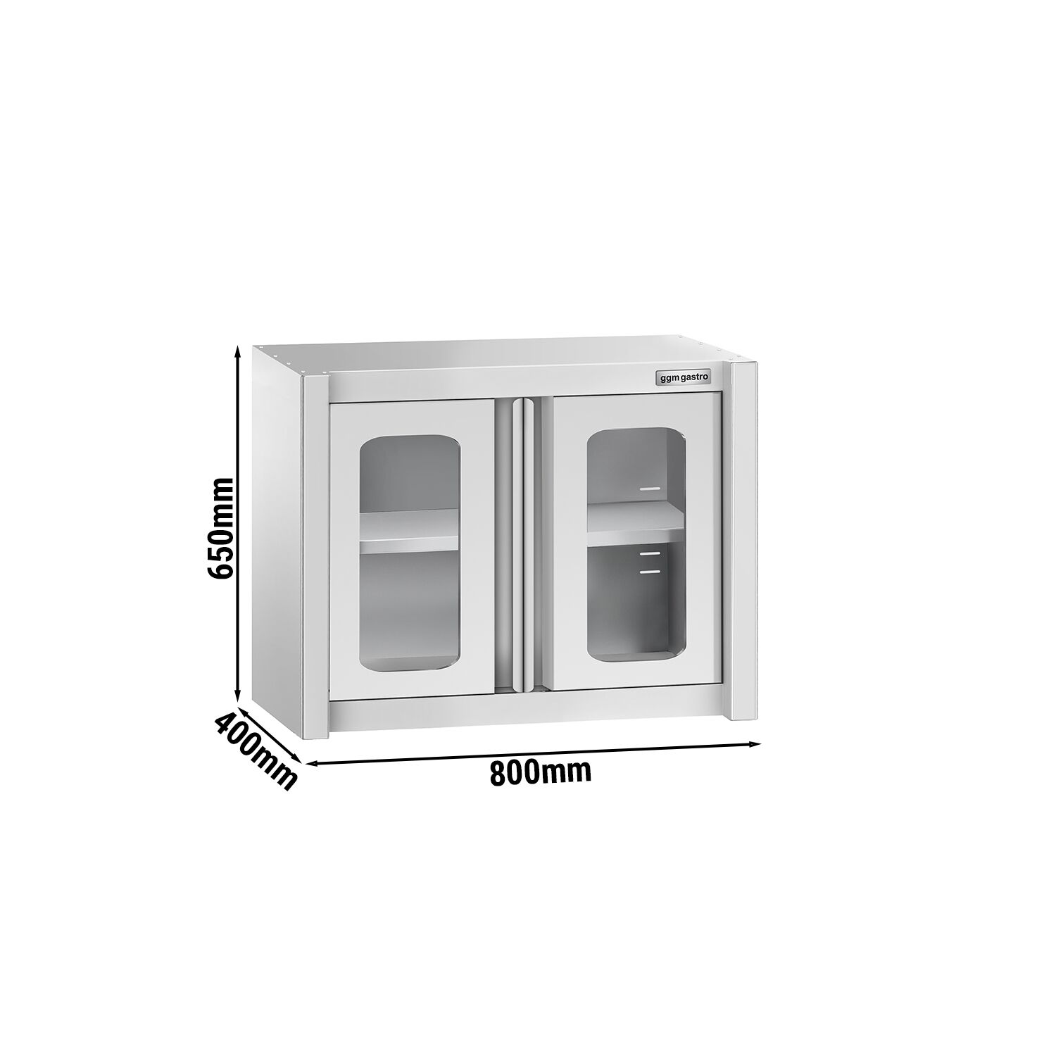 Armoire murale en acier inoxydable - 800x400mm - avec portes battantes vitrées - 650mm de haut