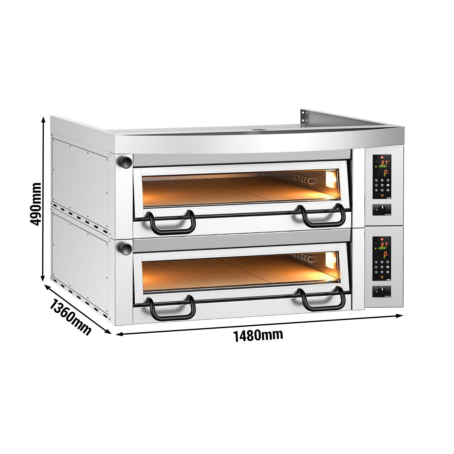 (2 szt.) Elektryczny Piec do pizzy - 2 x 9 x Ø34cm - Panel dotykowy - z okapem