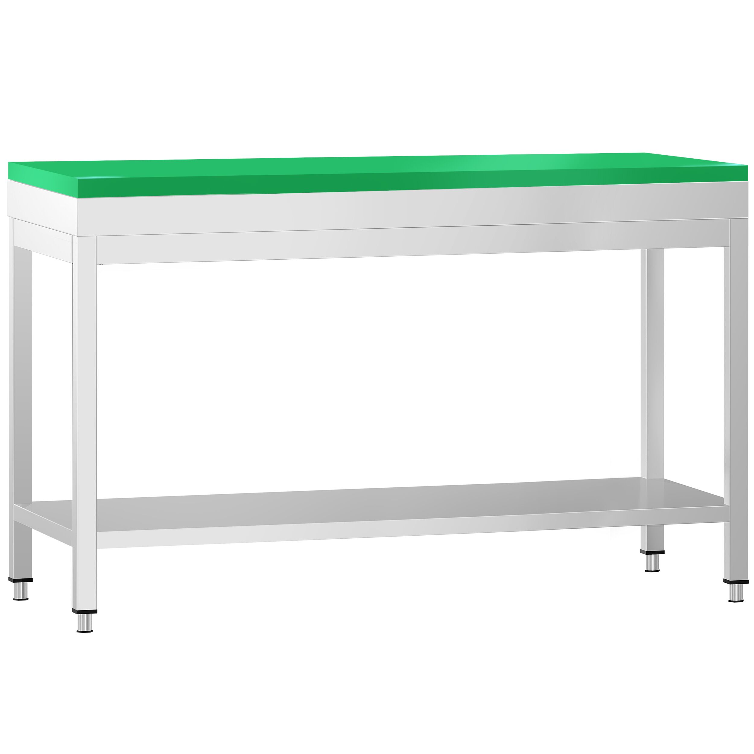 Table de travail inox PREMIUM - 1400 x 700 mm - avec tablette inférieure - incl. Planche à découper Verte