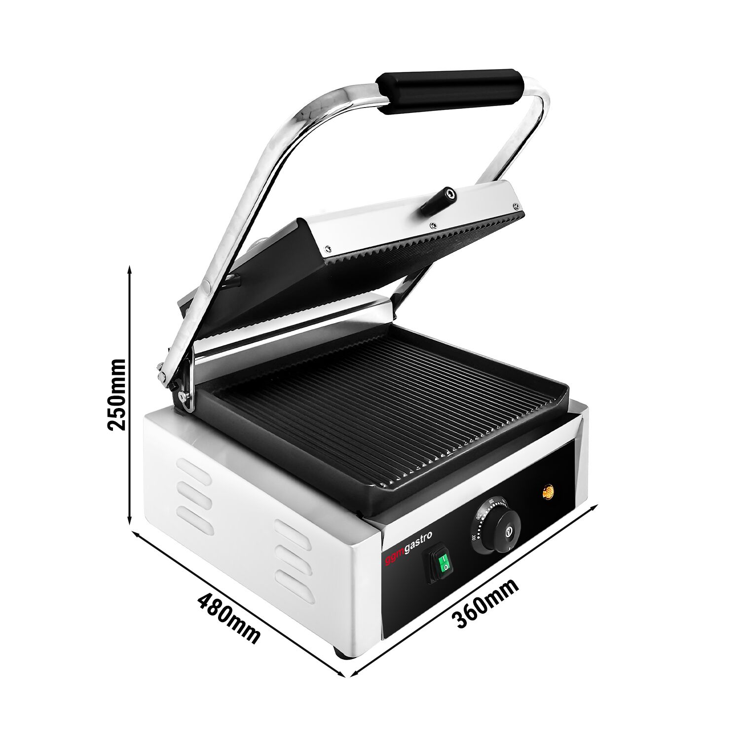 Presse à Panini / Gril de contact - 2kW - Plaques rainurées - Surface de cuisson : 270x255mm