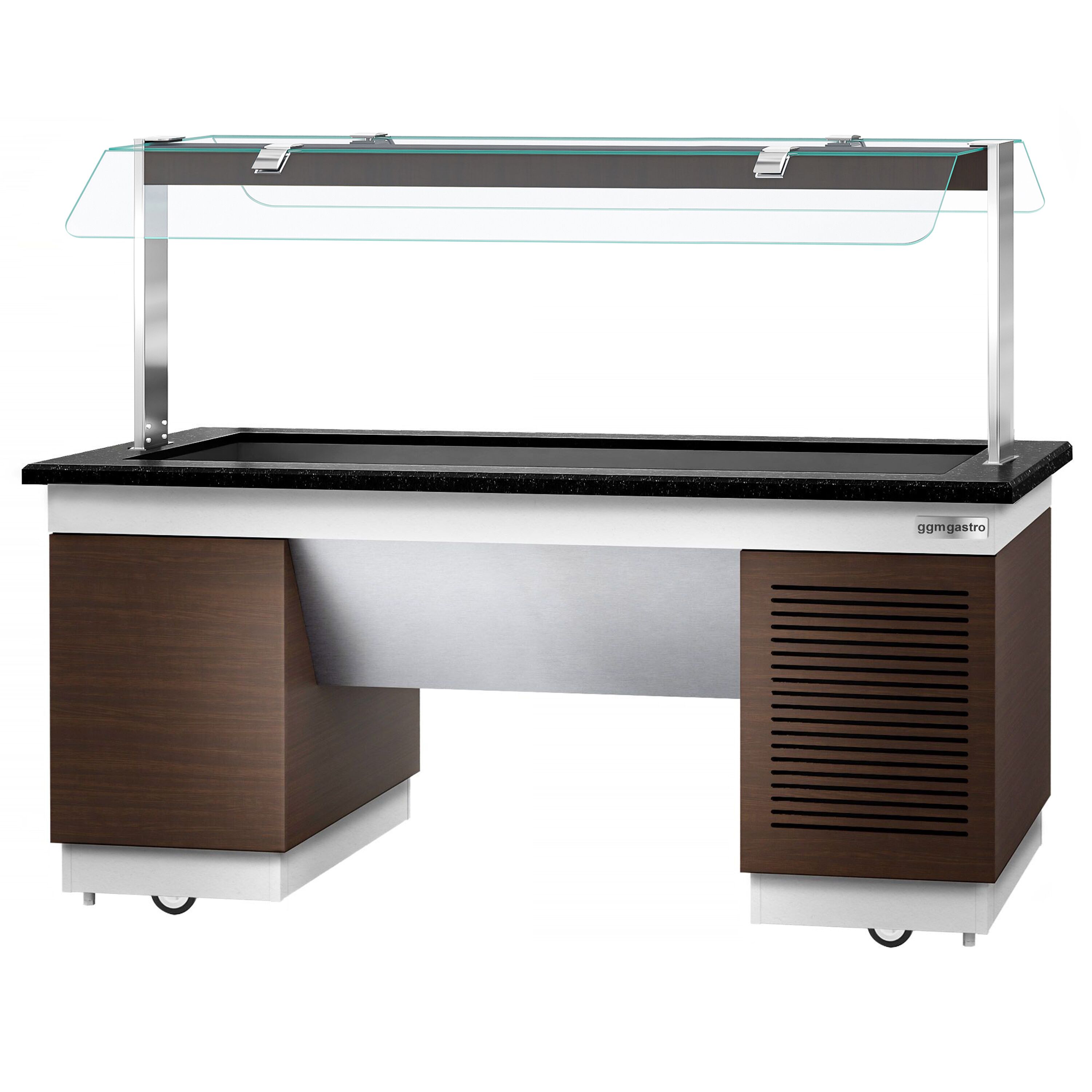 Refrigerated Salad Bar DUBLIN - 2000mm - with Refrigerated Well + Flat Glass Sneeze Guard - on Castors - for 5x GN 1/1