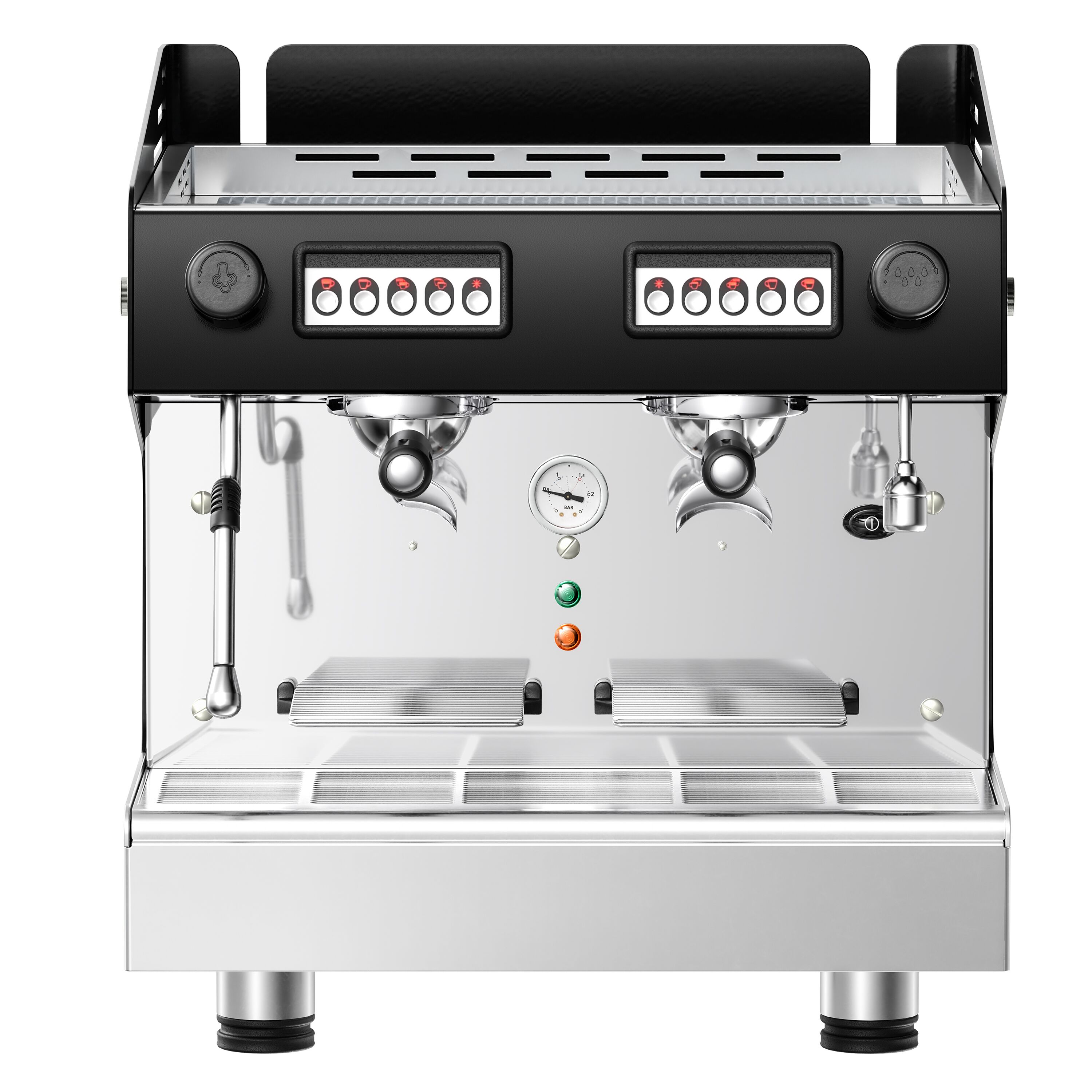 Machine à café porte-filtre compacte – 2 groupes – avec système de préinfusion & 1 lance vapeur incluse