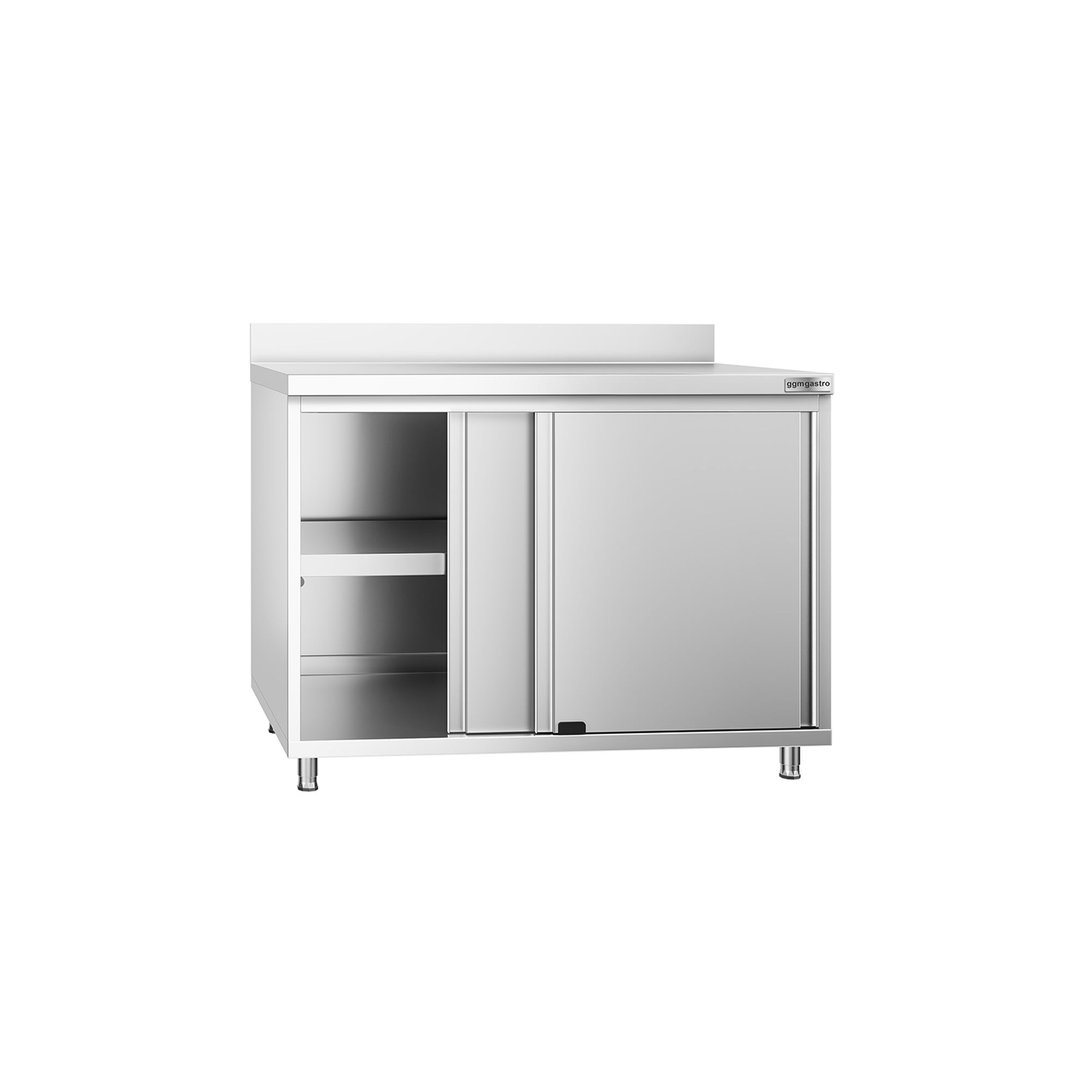 Table armoire en acier inoxydable PREMIUM - 1000x700mm - avec portes coulissantes et étagère basse - avec dosseret