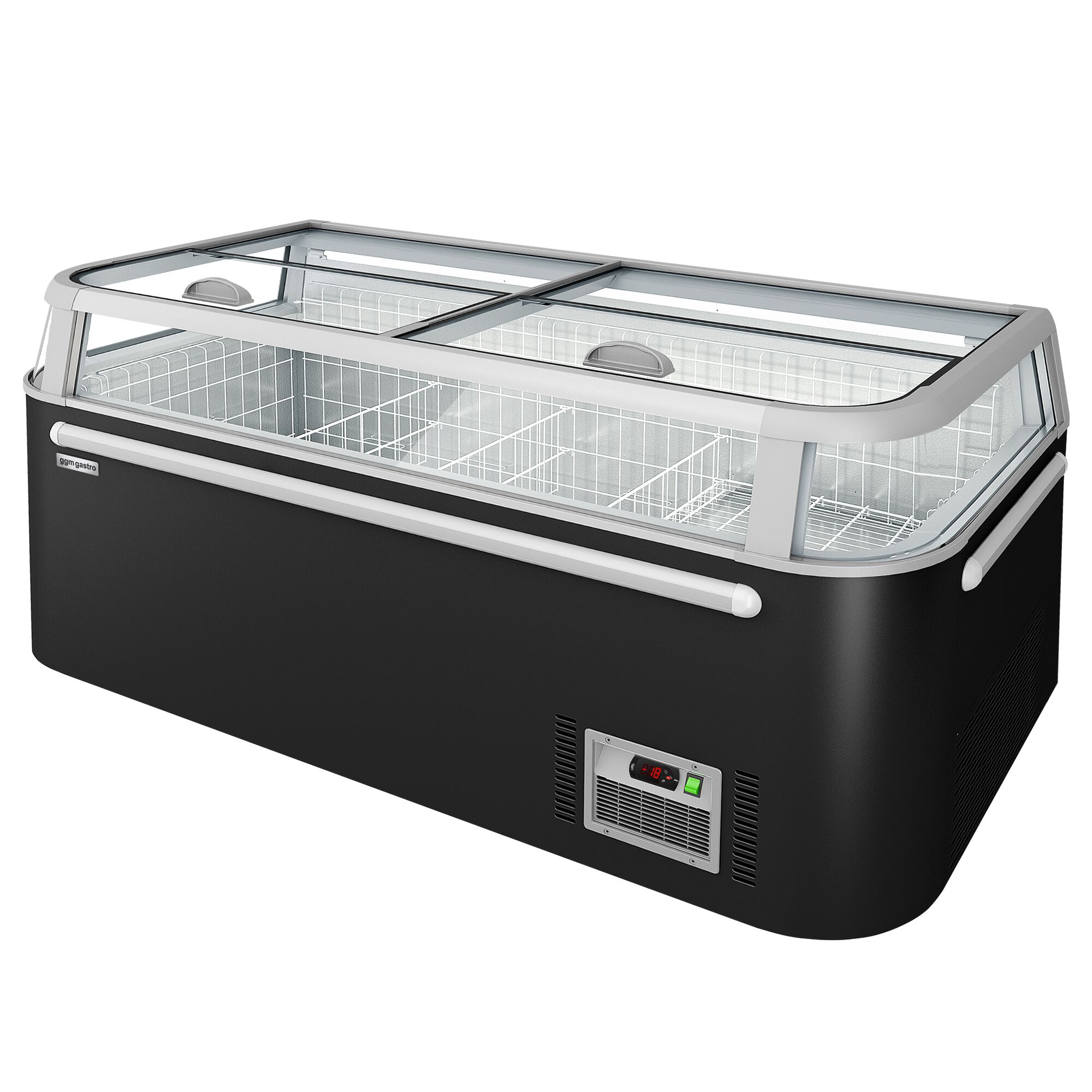 Îlot de congélation pour supermarché - Module de tête - 1850x850mm - 523 L - Couvercles coulissants en verre - Noir