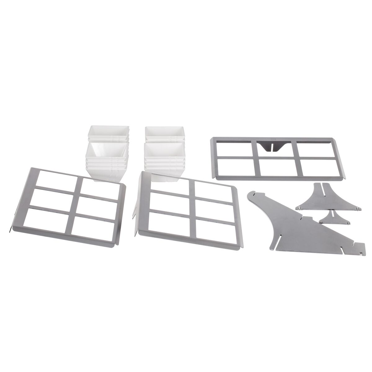 Etagere / Buffet Stand - Stainless steel frame - Chrome - square - Height: 412mm - incl. 18 Melamine bowls 140x140mm - with 3 shelves