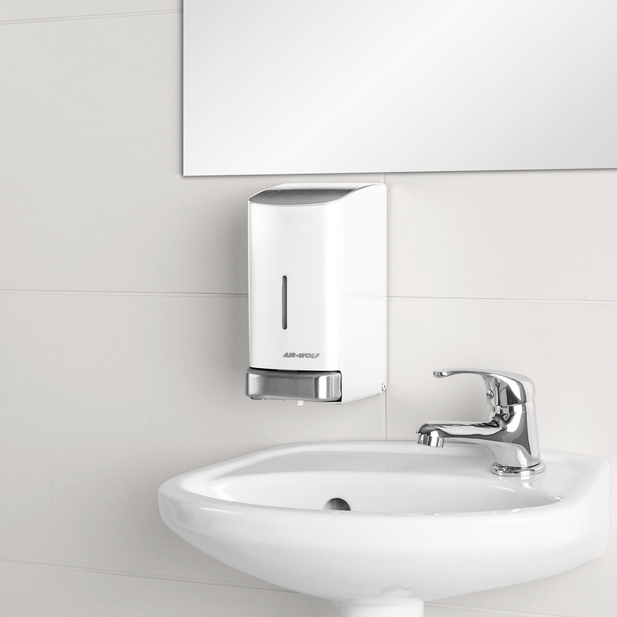 AIR-WOLF | Soap & Disinfectant Dispenser – Wall Mounted - Manual - 800 ml - Stainless - White - 102×124×208 mm
