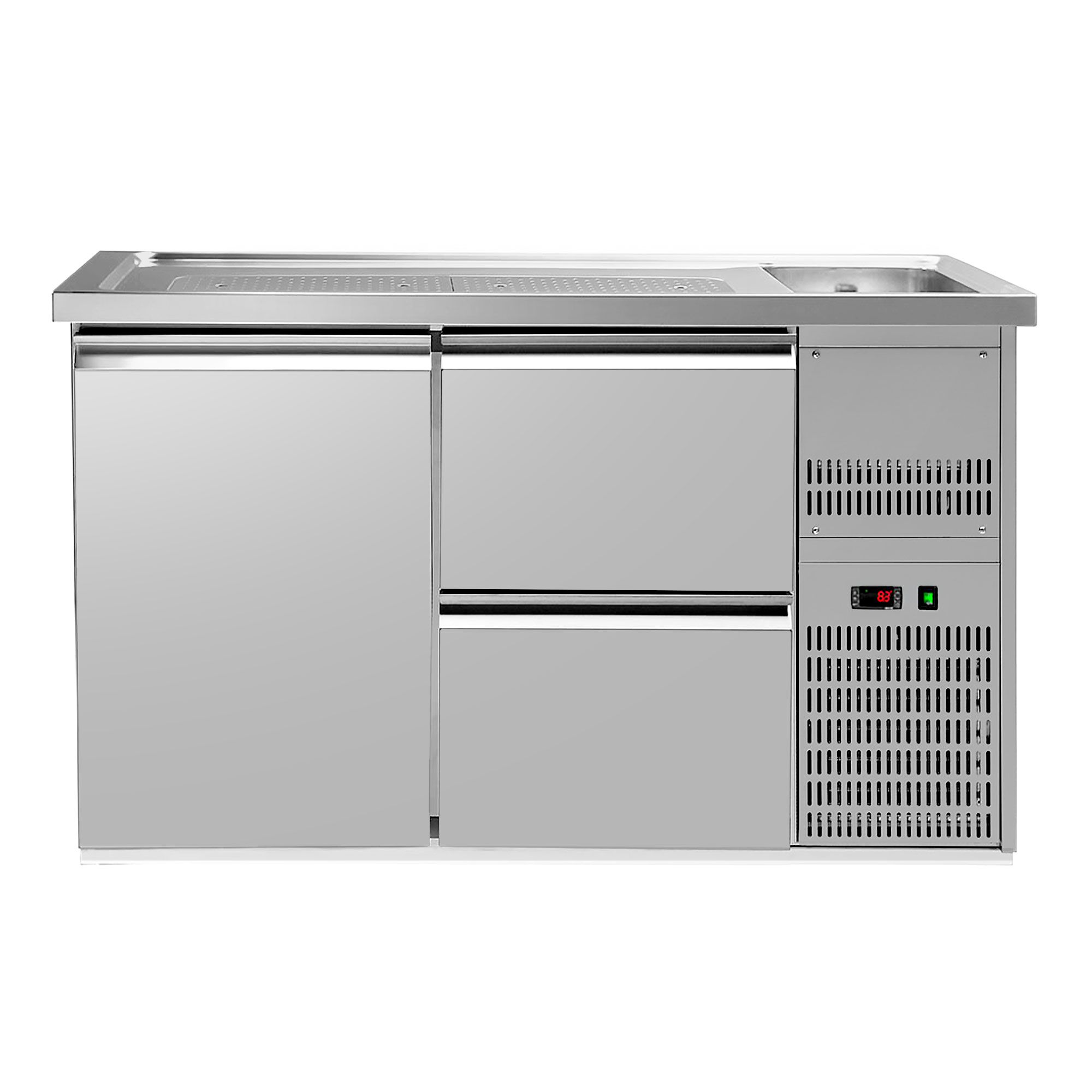 Comptoir de bar réfrigéré Premium PLUS – 1550 × 700 mm – 1 porte & 2 tiroirs