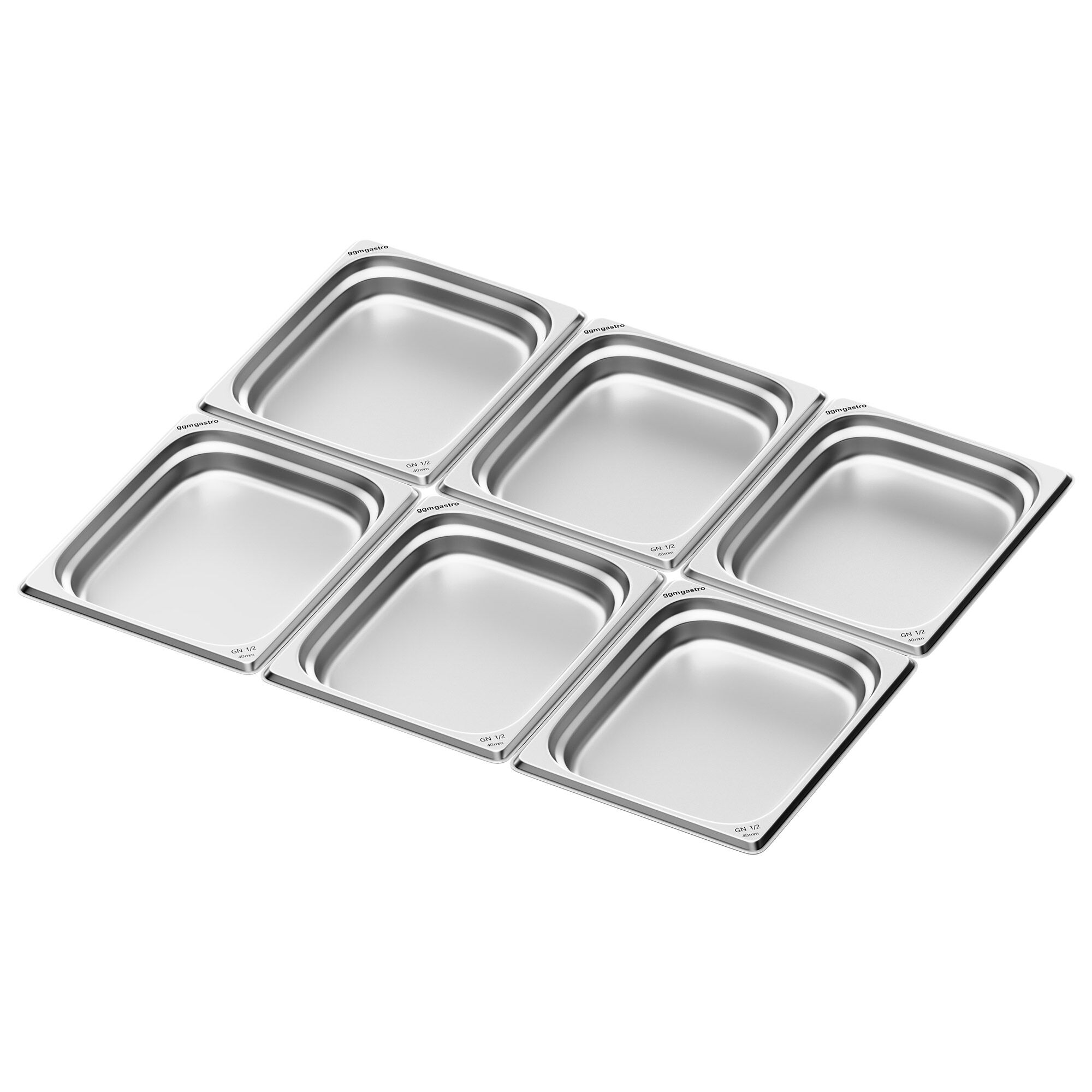 (6 pièces) Récipients en acier inoxydable GN 1/2 - hauteur 40mm