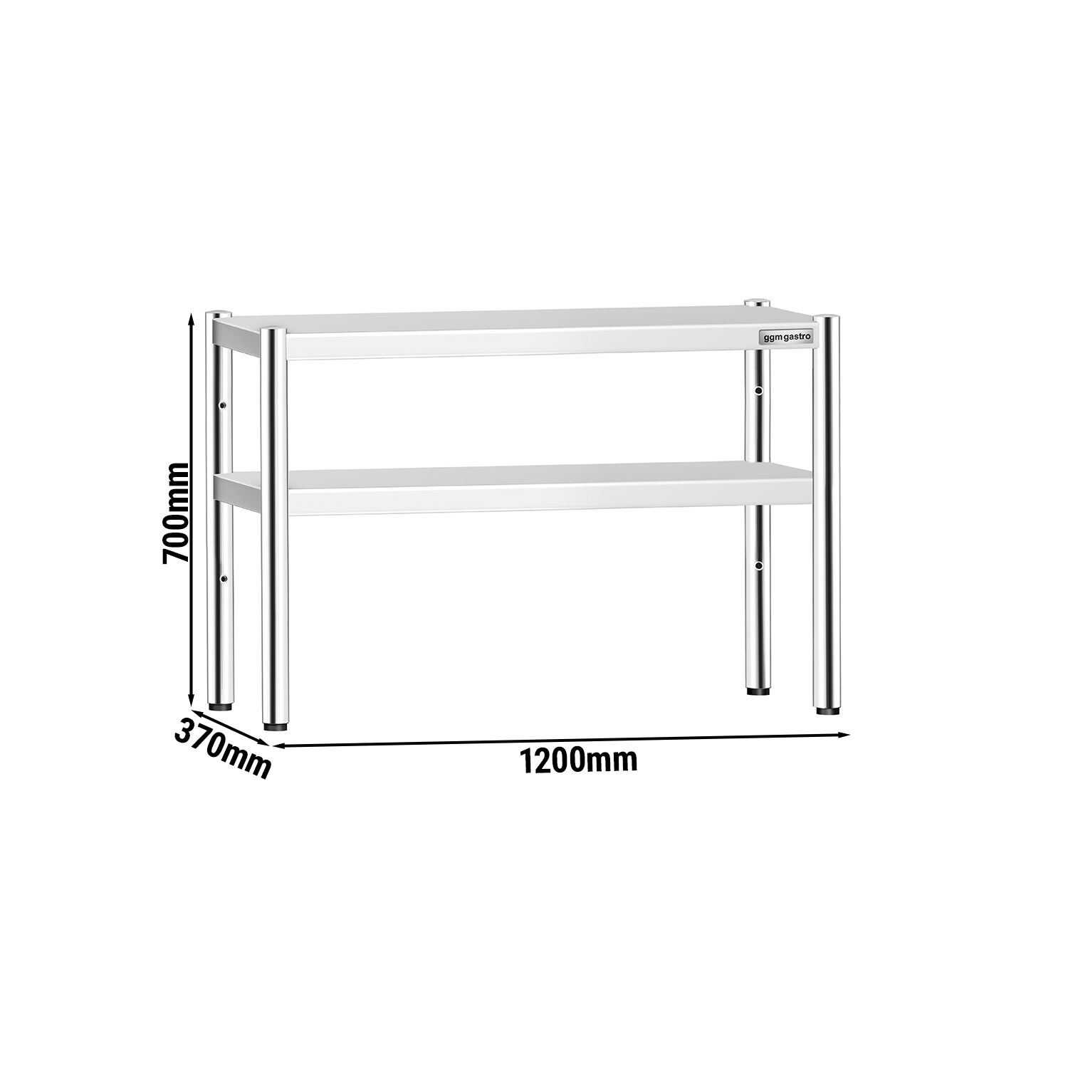 Étagère supérieure en inox – 2 niveaux – 1200 × 370 mm – hauteur réglable