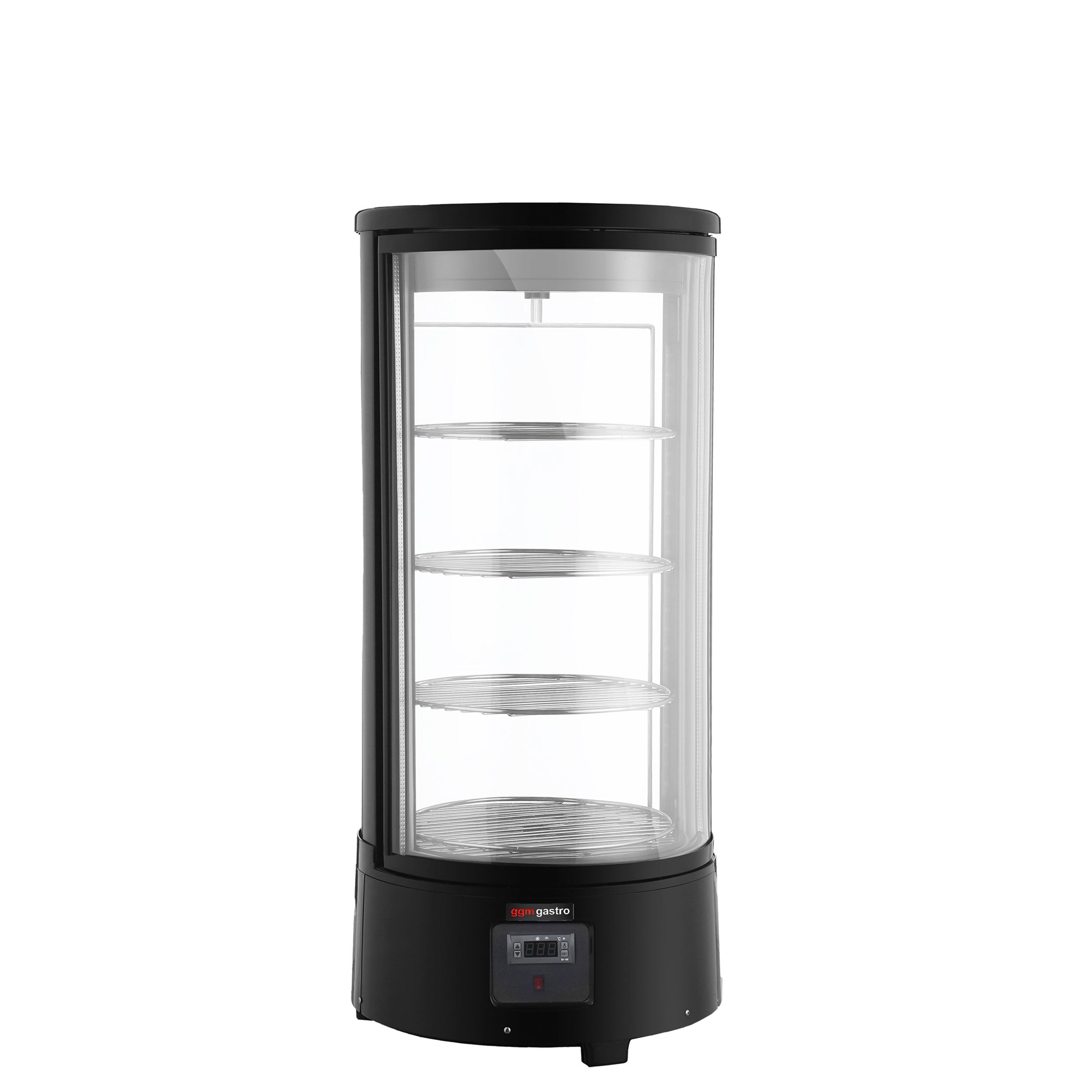 Vitrine réfrigérée 4 faces vitrées / Vitrine panoramique de table – 68 litres – 470 mm – 4 étagères rotatives – Noir