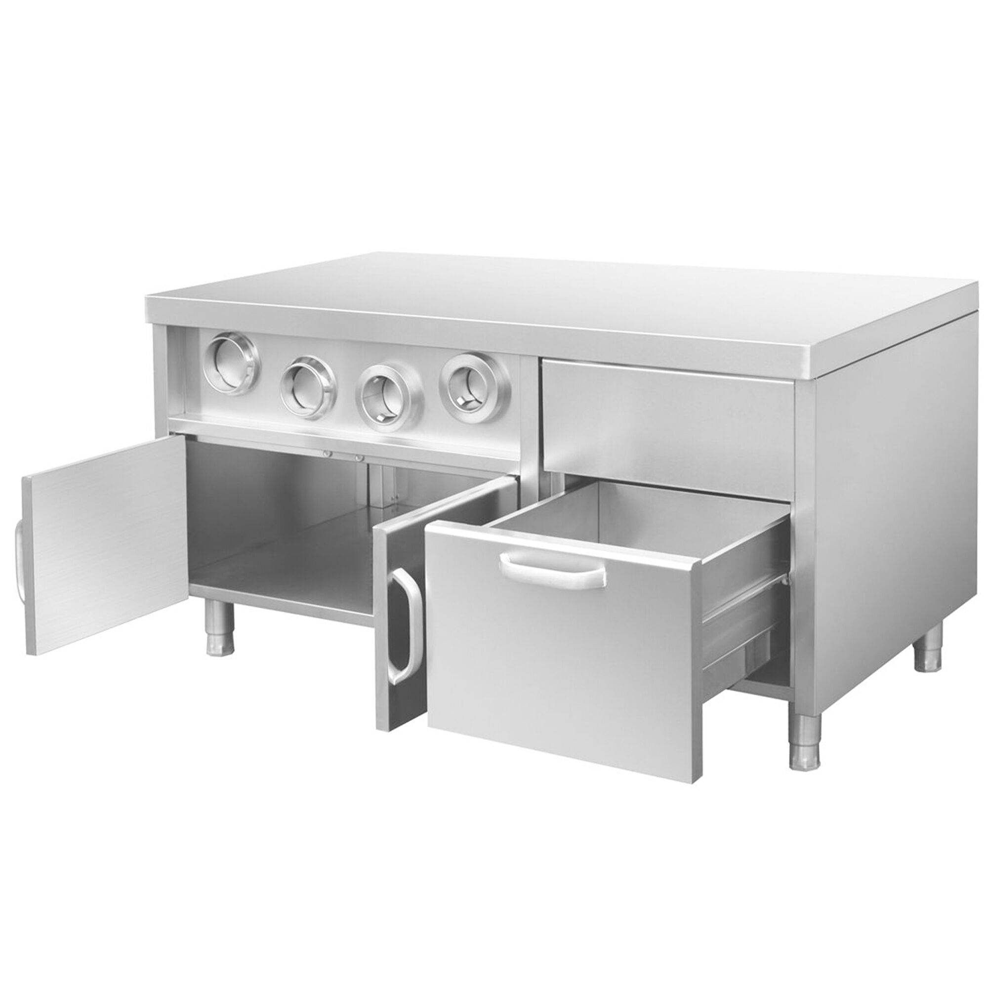 Meuble bas pour distributeur de boissons avec porte-gobelets & compartiment à glaçons - 1,5 m