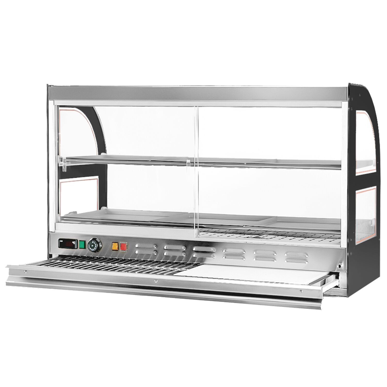 Vitrine chauffante pour poulet – 1,8 kW – 2 étagères – avec planche à découper extractible
