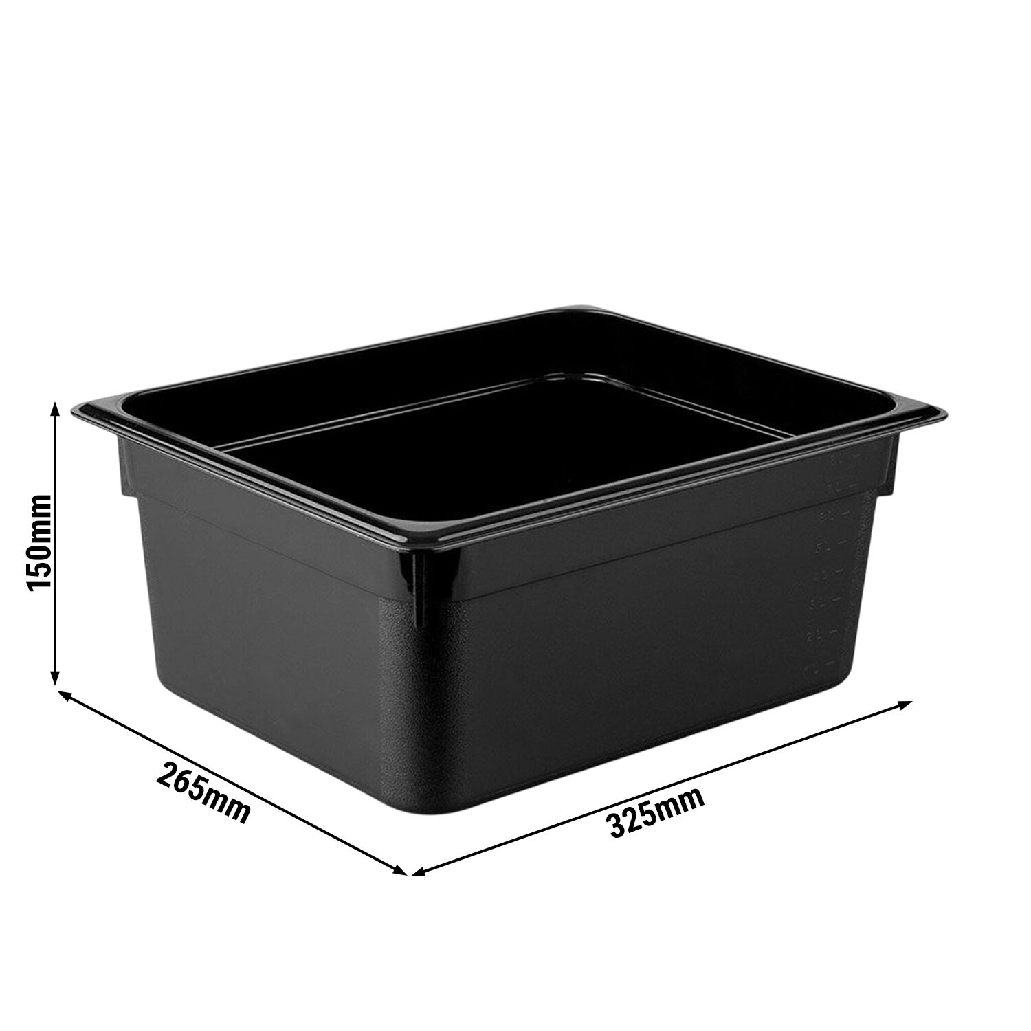 (6 pièces) Bac en Polycarbonate GN 1/2 - Noir - Hauteur : 150 mm