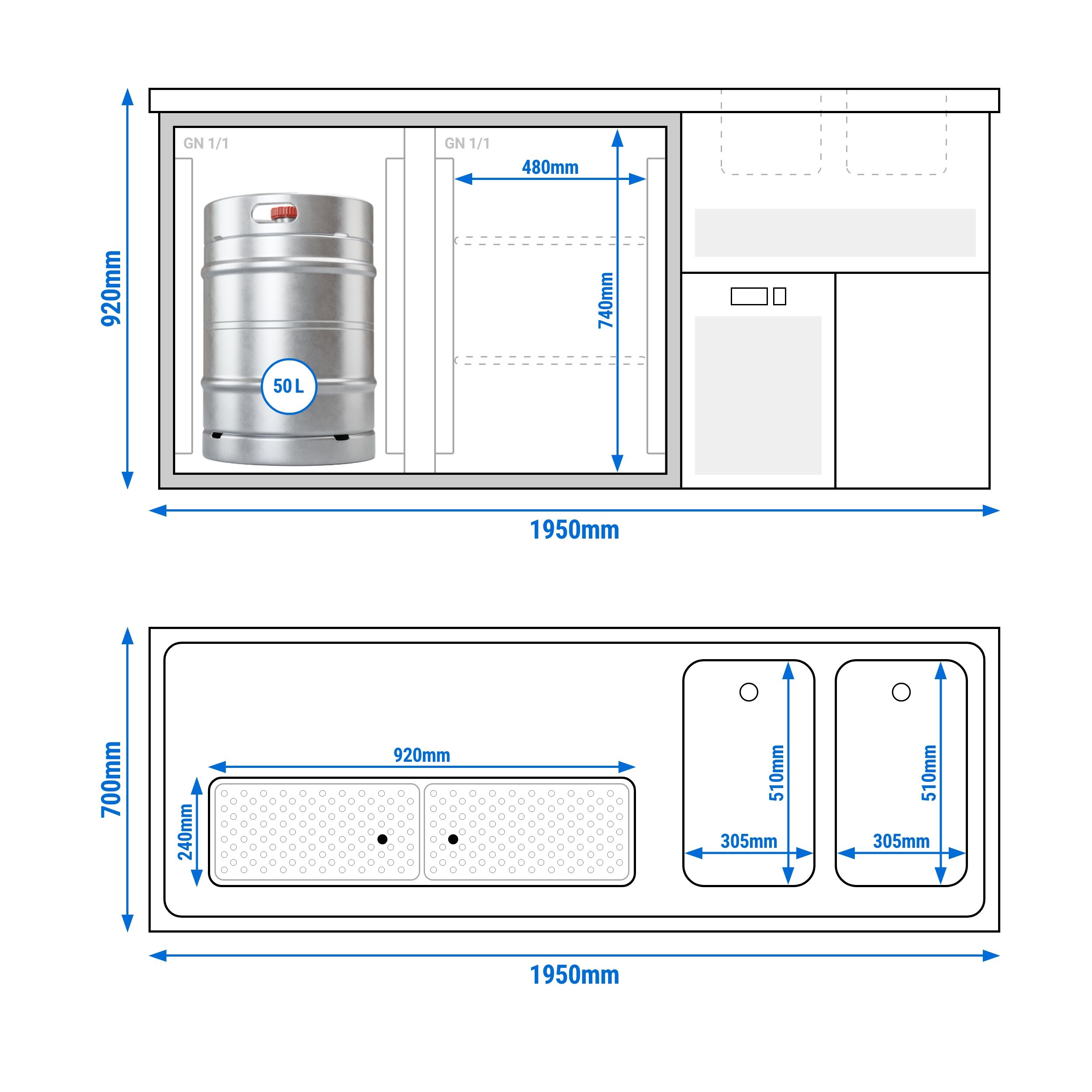 Biertheke Premium PLUS - 1950x700mm - 2 Glastüren